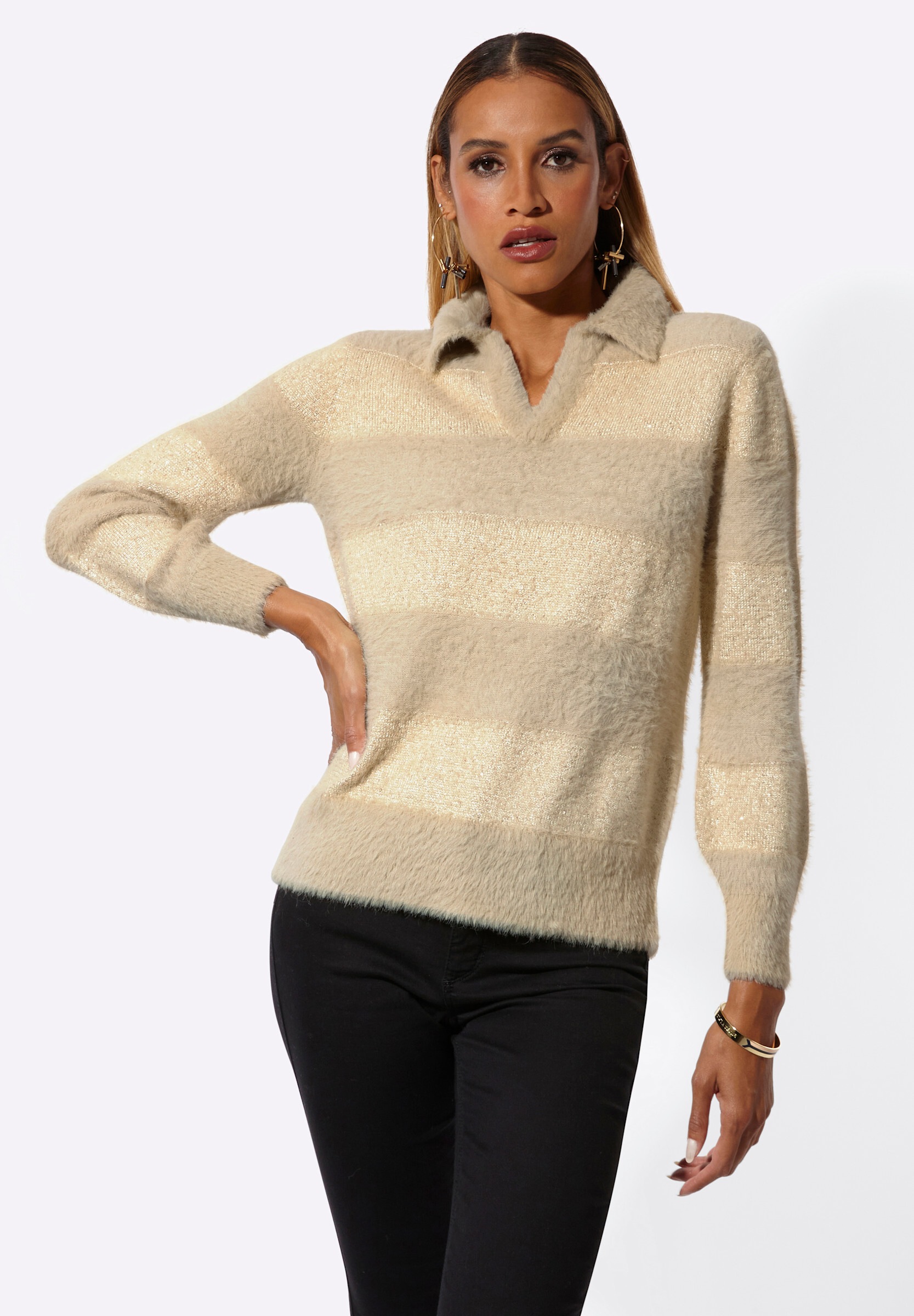creation L Longpullover »Pullover Langarm-Pullover mit Pailletten«