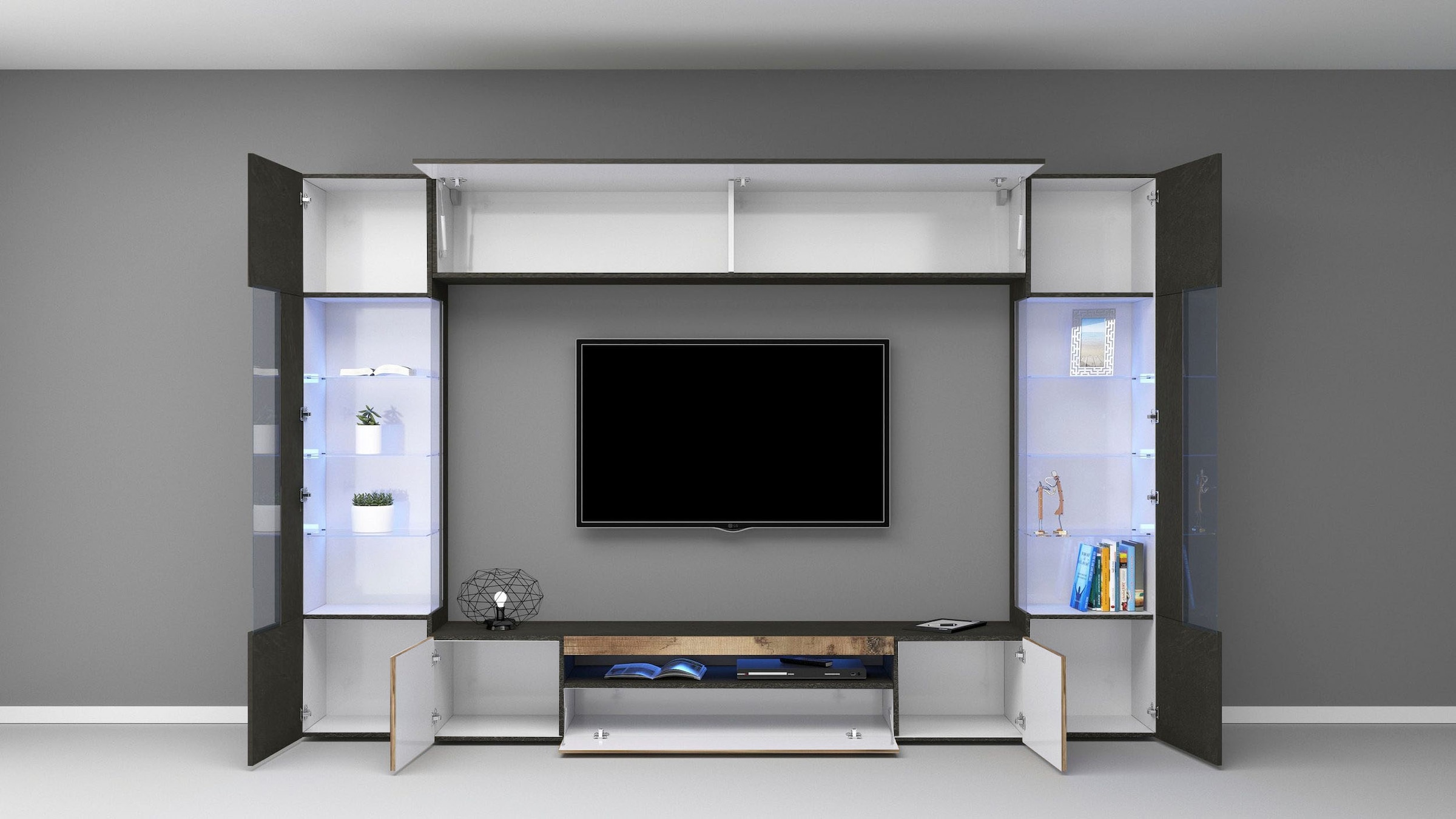 INOSIGN Wohnwand »New Egypt«, (4 St., Breite 290cm), bestehend aus 2 Stauraumvitrinen, 1 Lowboard, 1 Hängeschrank