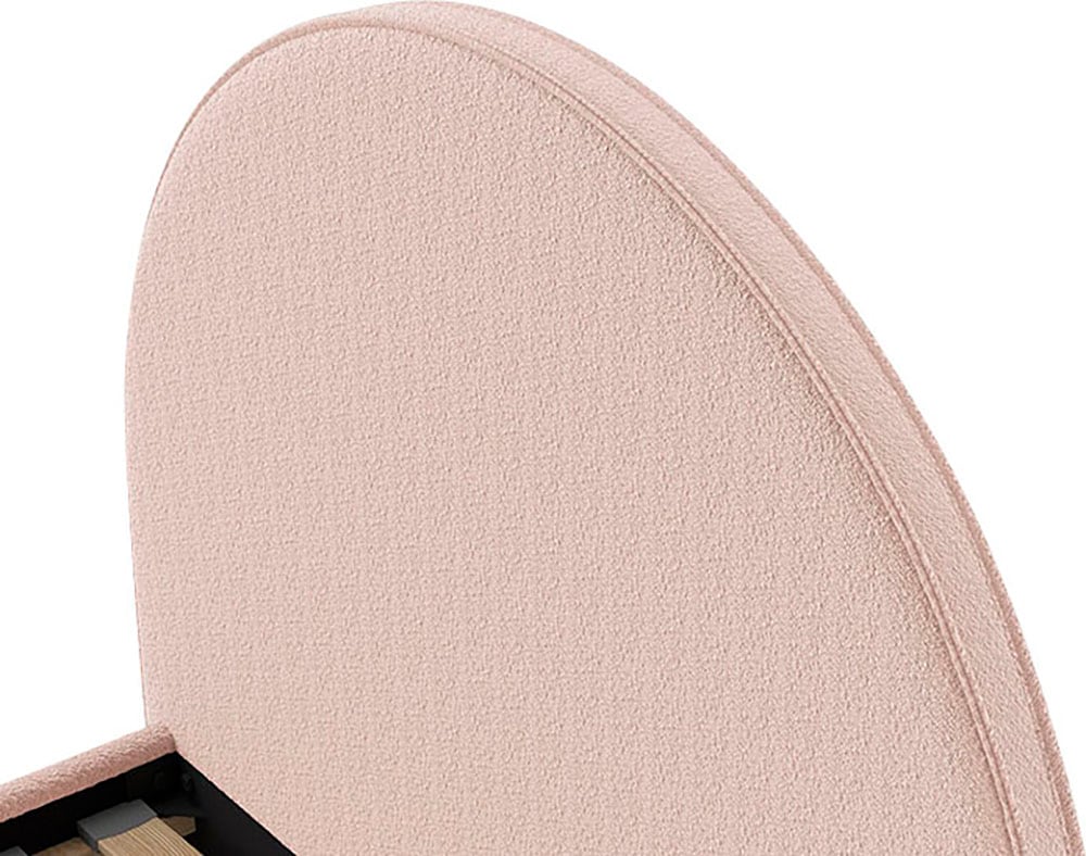 Vipack Polsterbett »Moon, mit flauschigem Bouclé Stoff in verschiedenen Farben« B/H/T ca. 147x132x212cm, gebogenes Kopfteil, Füße Massivholz,  inkl. Rolllattenrost, wahlweise 2 Breiten und verschiedene Farben