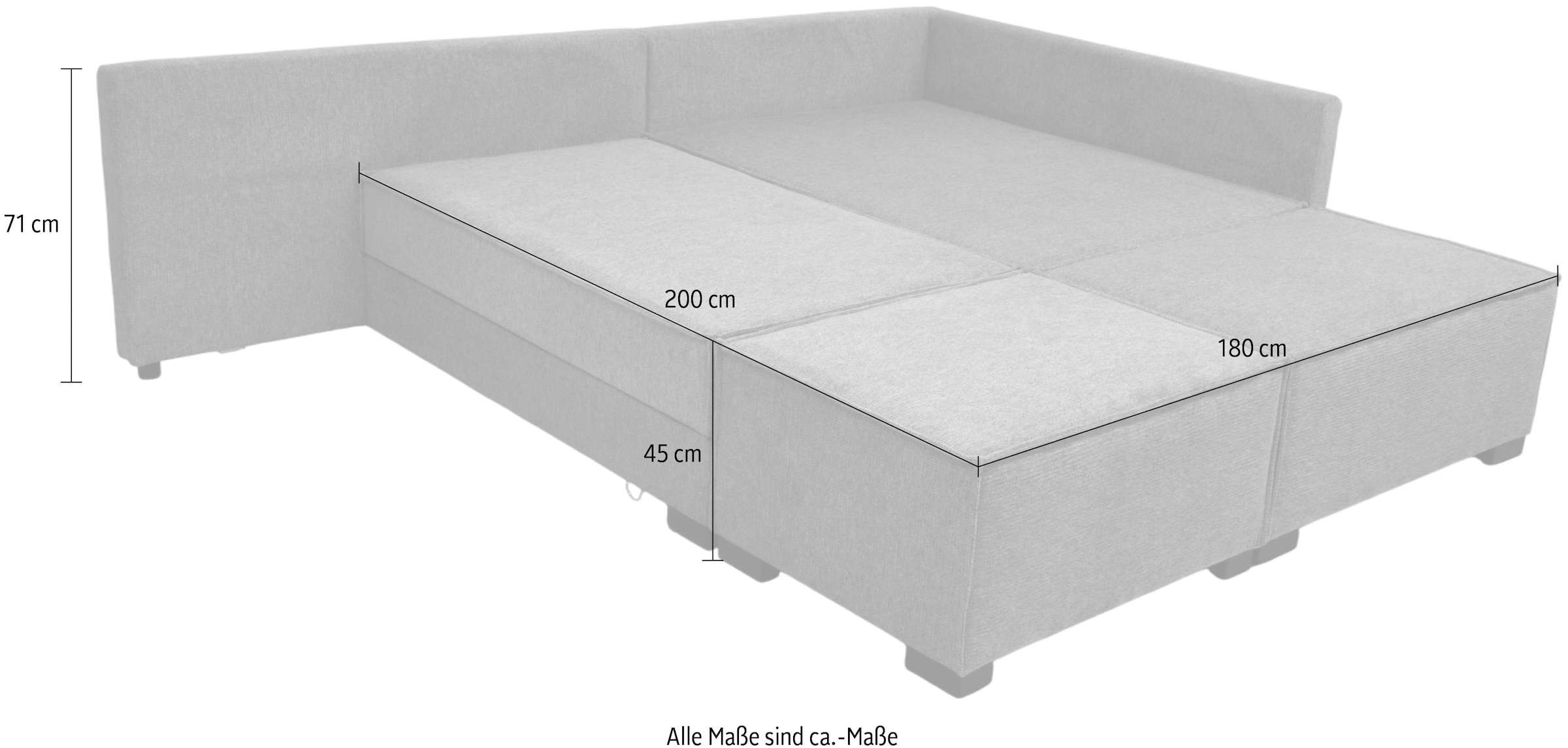 Home affaire Ecksofa »Night & Day L-Form, Breite 316 cm mit Dauer-Schlaffunktion« inkl. Bettfunktion, Bettkasten und Keder, Boxspringbett 180x200 cm