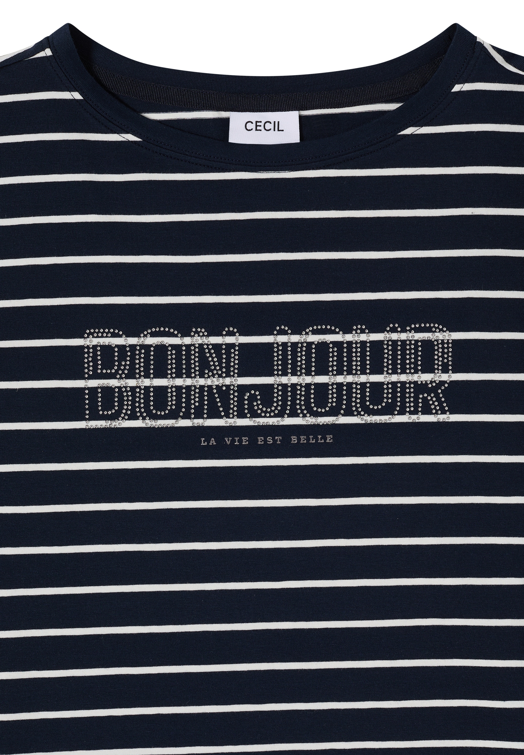 Cecil Kurzarmshirt Sommershirt mit Streifen und Wording