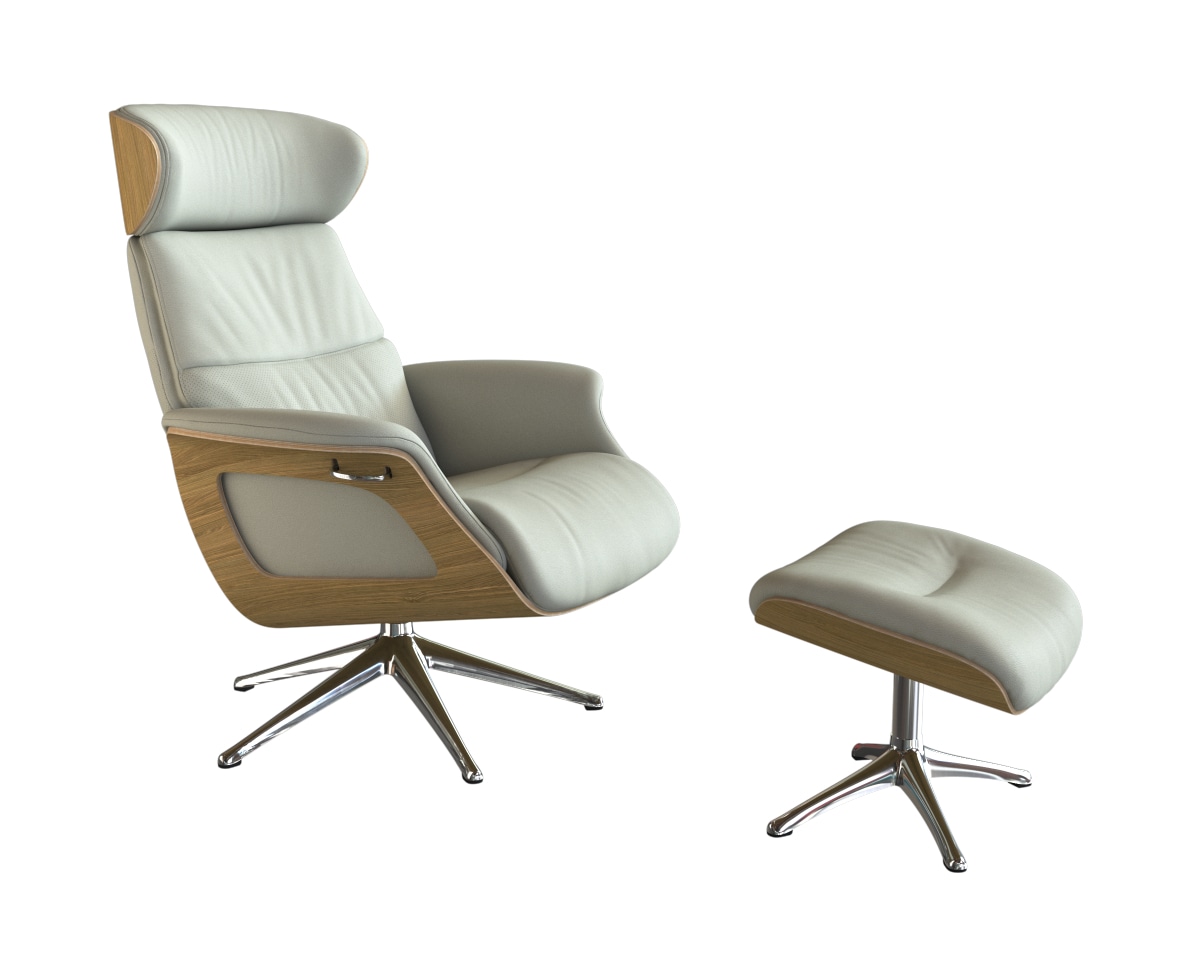 FLEXLUX Relaxsessel »Clement Relaxstuhl, Polstersessel, Liegesessel, TV-Sessel,«, Rücken- & Kopfteilverstellung, Drehbar, Armlehne Eiche, Fuß Alu