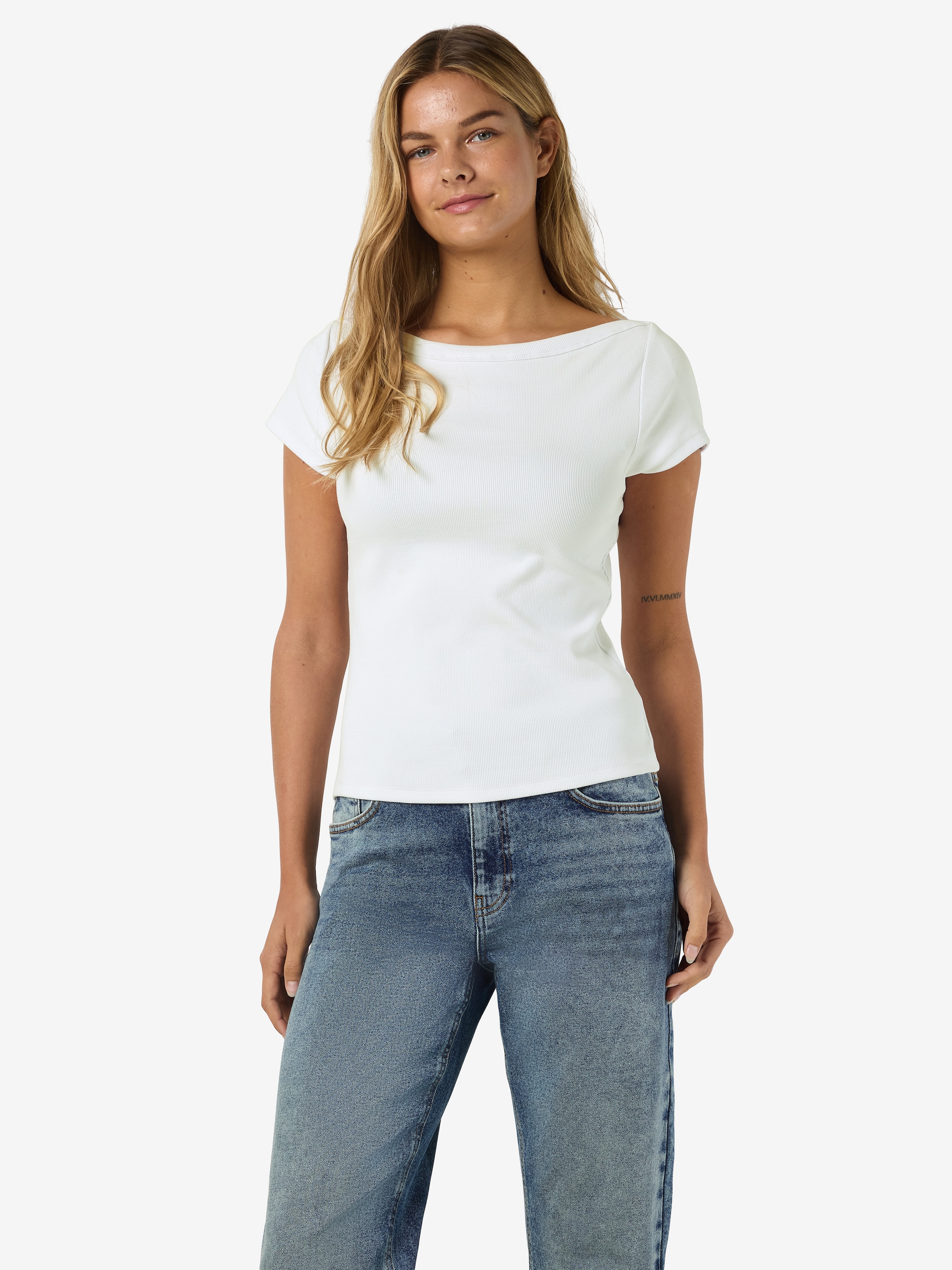 Noisy may Kurzarmshirt »NMMAYA S/S BOATNECK TOP NOOS« Baumwollmischung, regular fit