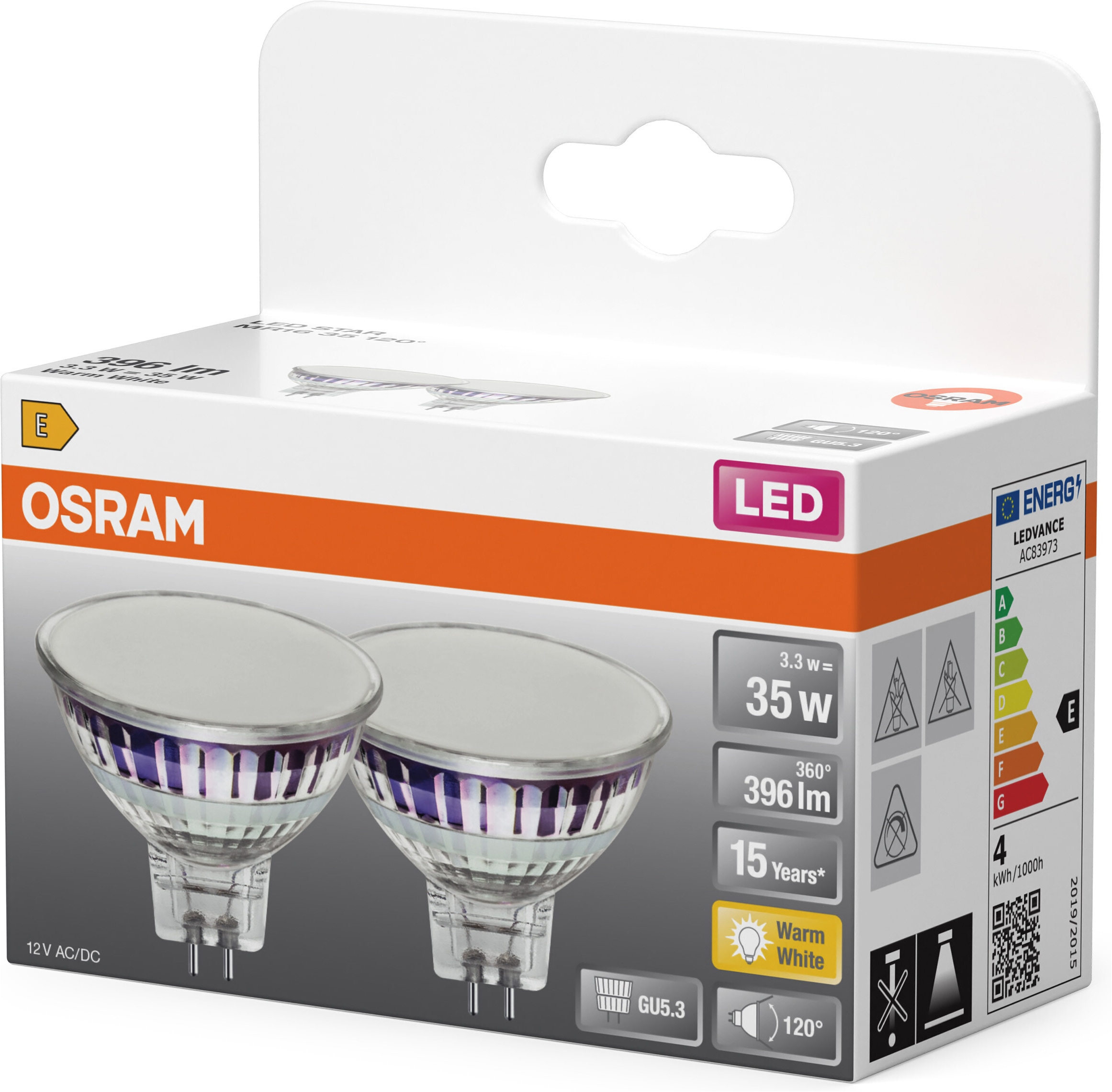 Osram LED-Leuchtmittel »LED STAR MR16 12 V in Reflektorform« MR16 2 Stk. Warmweiß