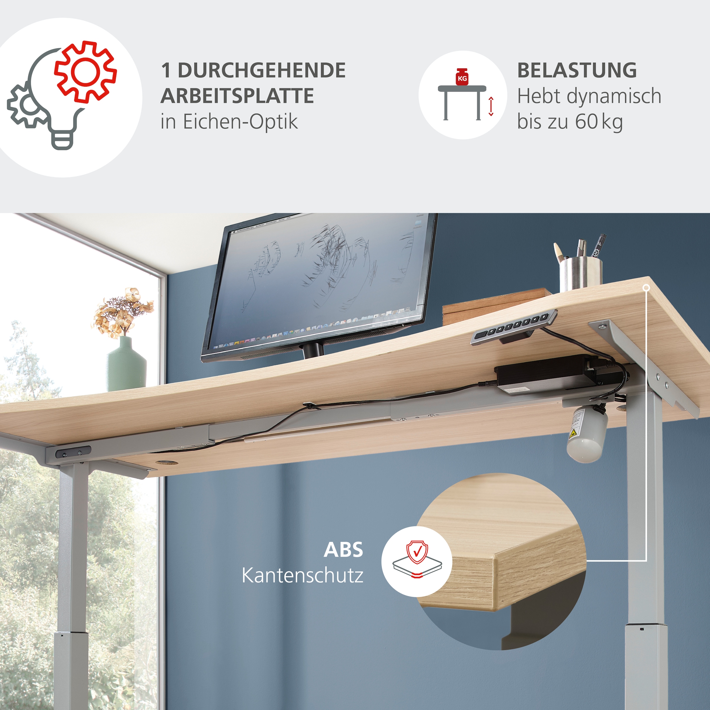 Innostyle Schreibtisch »Schreibtisch Santorin, 160/72/77 cm ( B/H/T)« 1 Stk. tlg. mit Motor zur Höhenverstellung (72-120 cm) mit Memory-Funktion