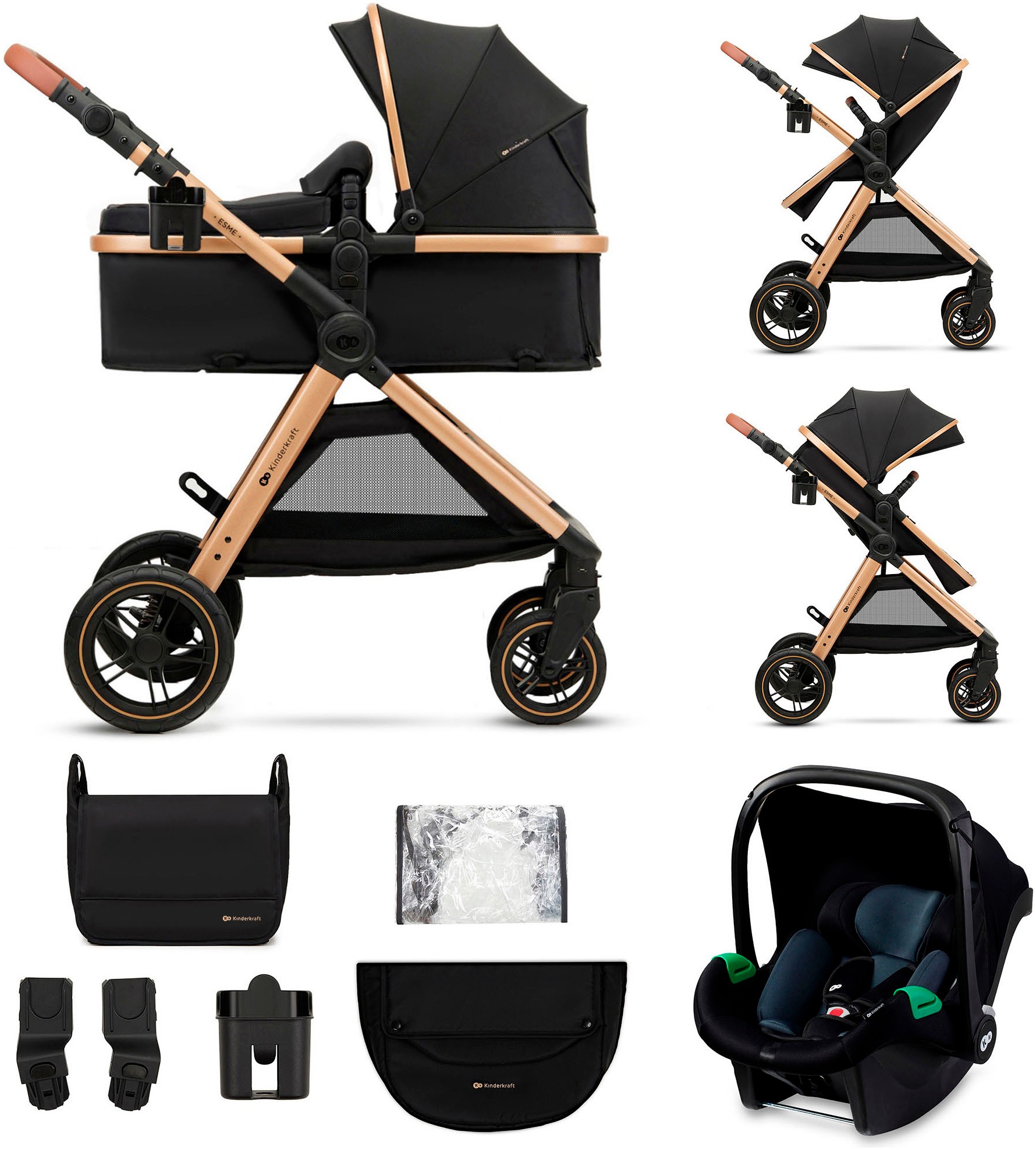 Kinderkraft Kombi-Kinderwagen »ESME 3IN1« 22 kg inkl. Babyschale in schwarz