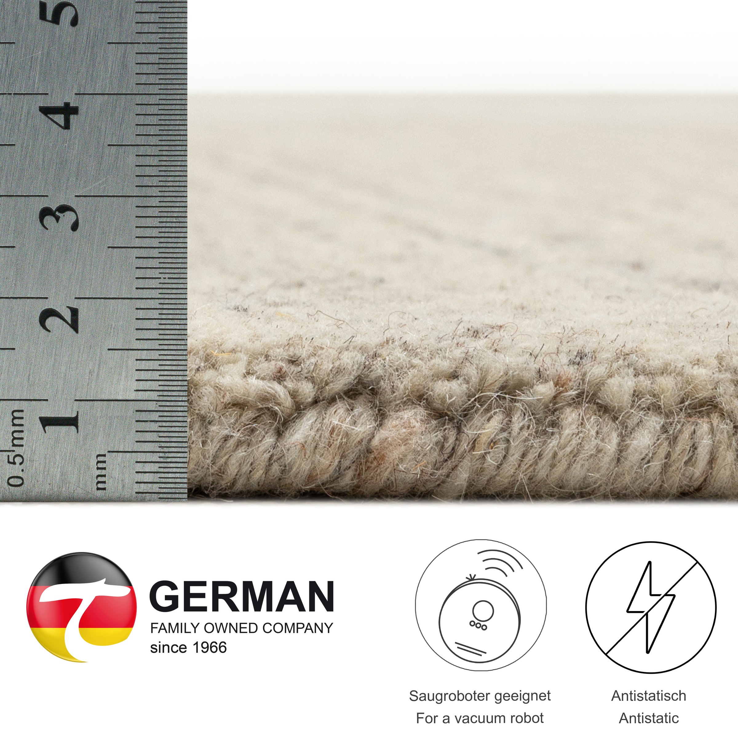 THEKO Wollteppich »Pure UNI«, rechteckig, 14 mm Höhe, Handwebteppich, meliert, reine Wolle, handgewebt