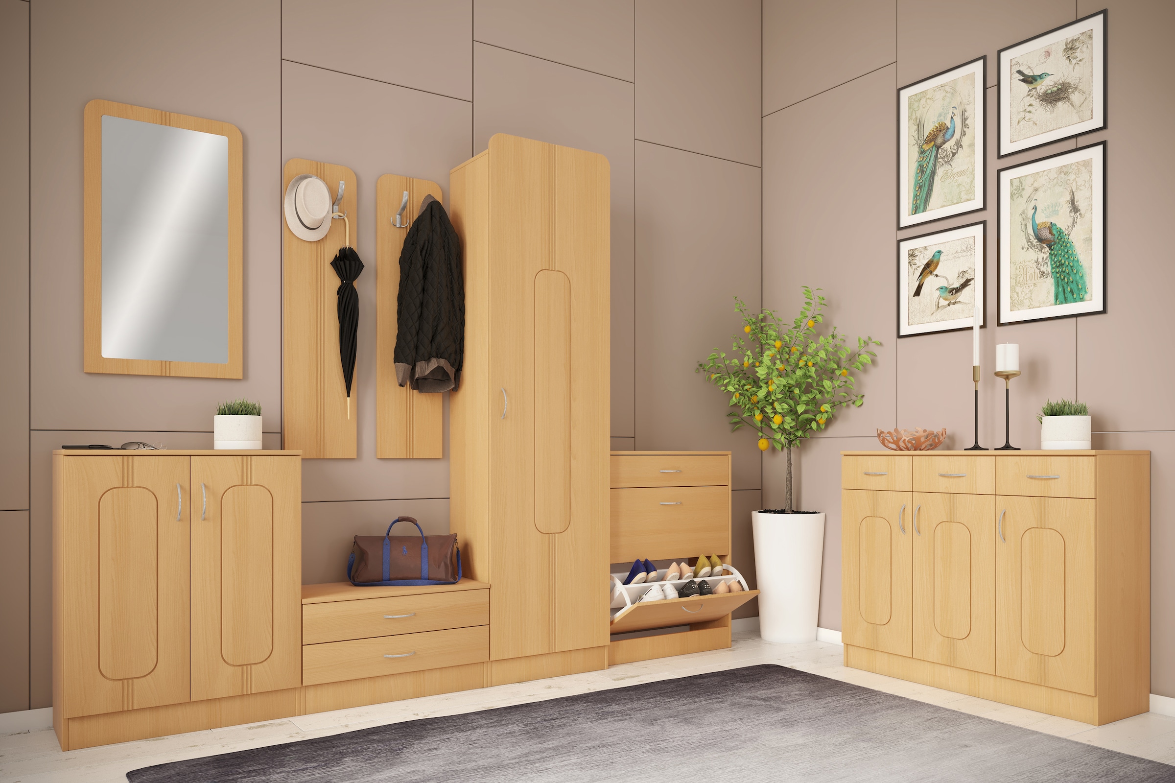 VCM Garderobe »VCM Holz Garderoben-Set | Dielenmöbel | Maße pro Paneel: H. 110 x B. 27 x T. 2 cm | je Paneel 2 Haken - Balia«, (1 St., VCM Balia)