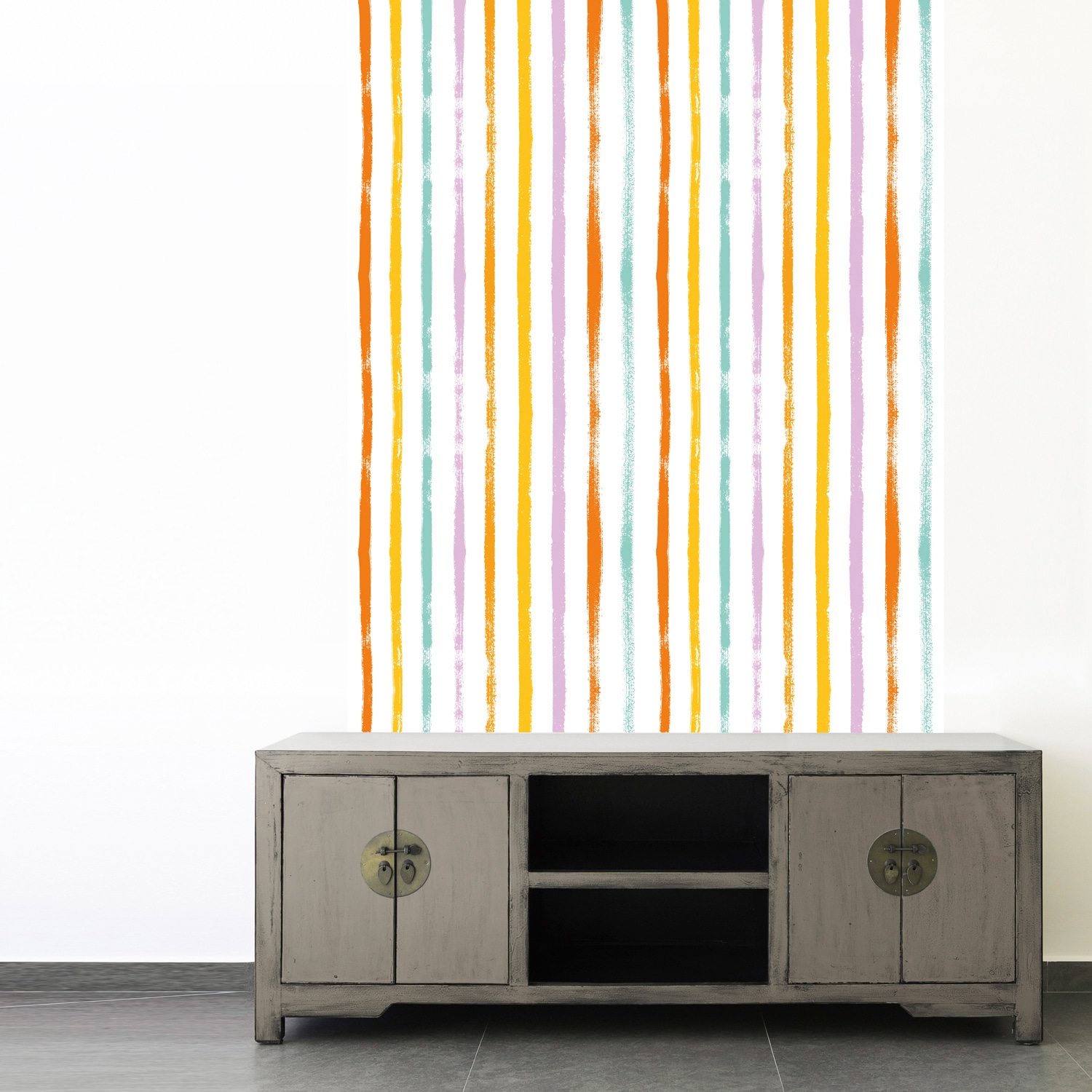 queence Vinyltapete »Streifen-Bunt«, Streifen, 90x250cm, selbstklebend, kinderleichte Anbringung, Sticker