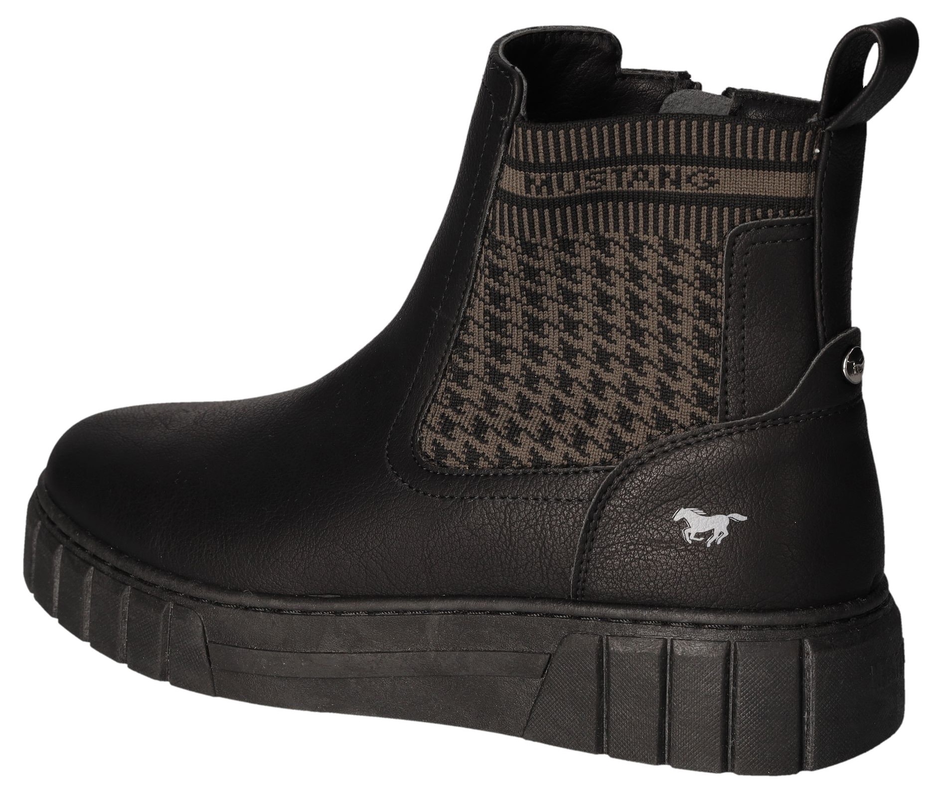 Mustang Shoes Plateaustiefelette, Reißverschluss-Stiefelette mit elastischem Strick-Einsatz außen