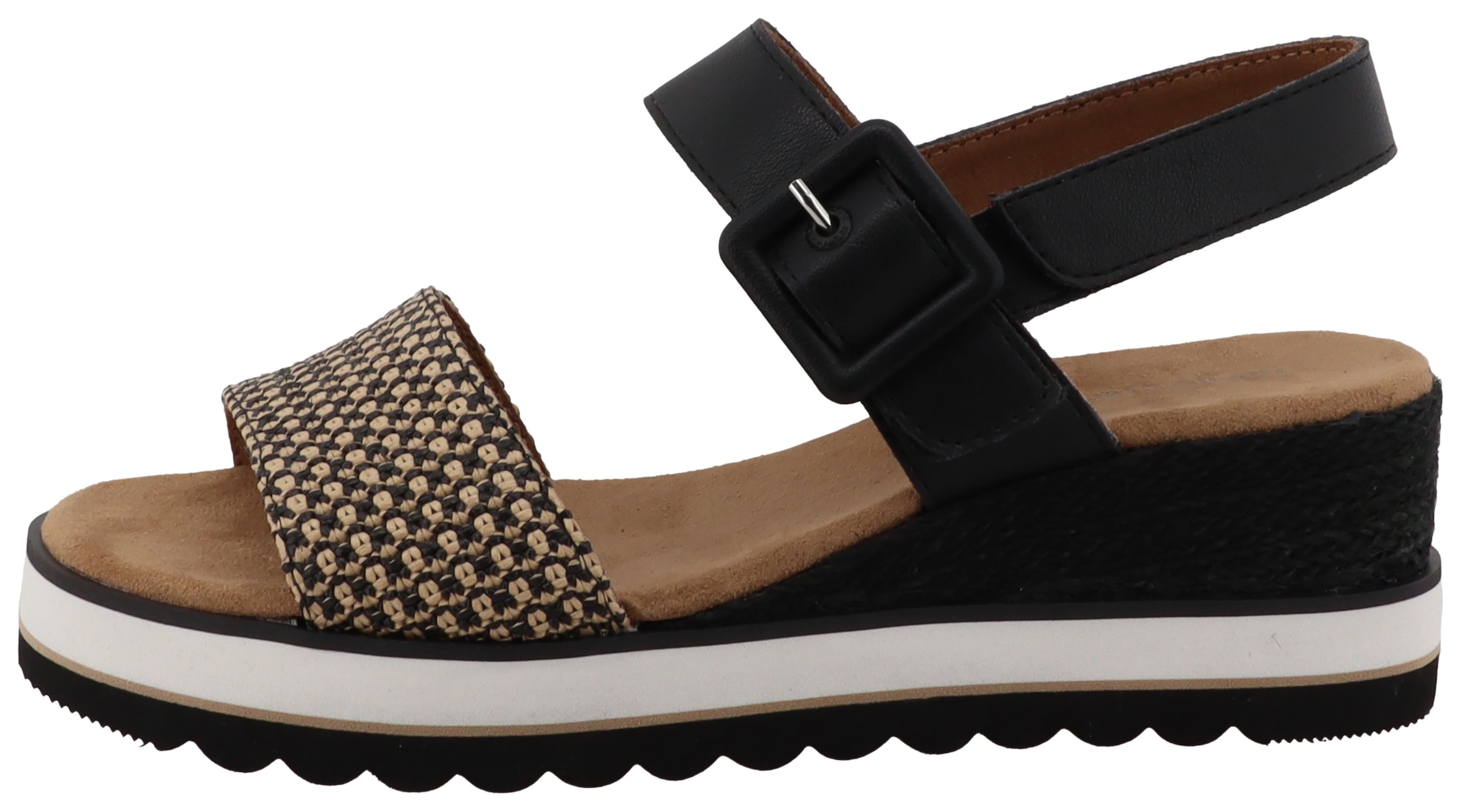 TOM TAILOR Keilsandalette »Sastra«  Riemchensandale, Sommerschuh mit Kontrastbesatz