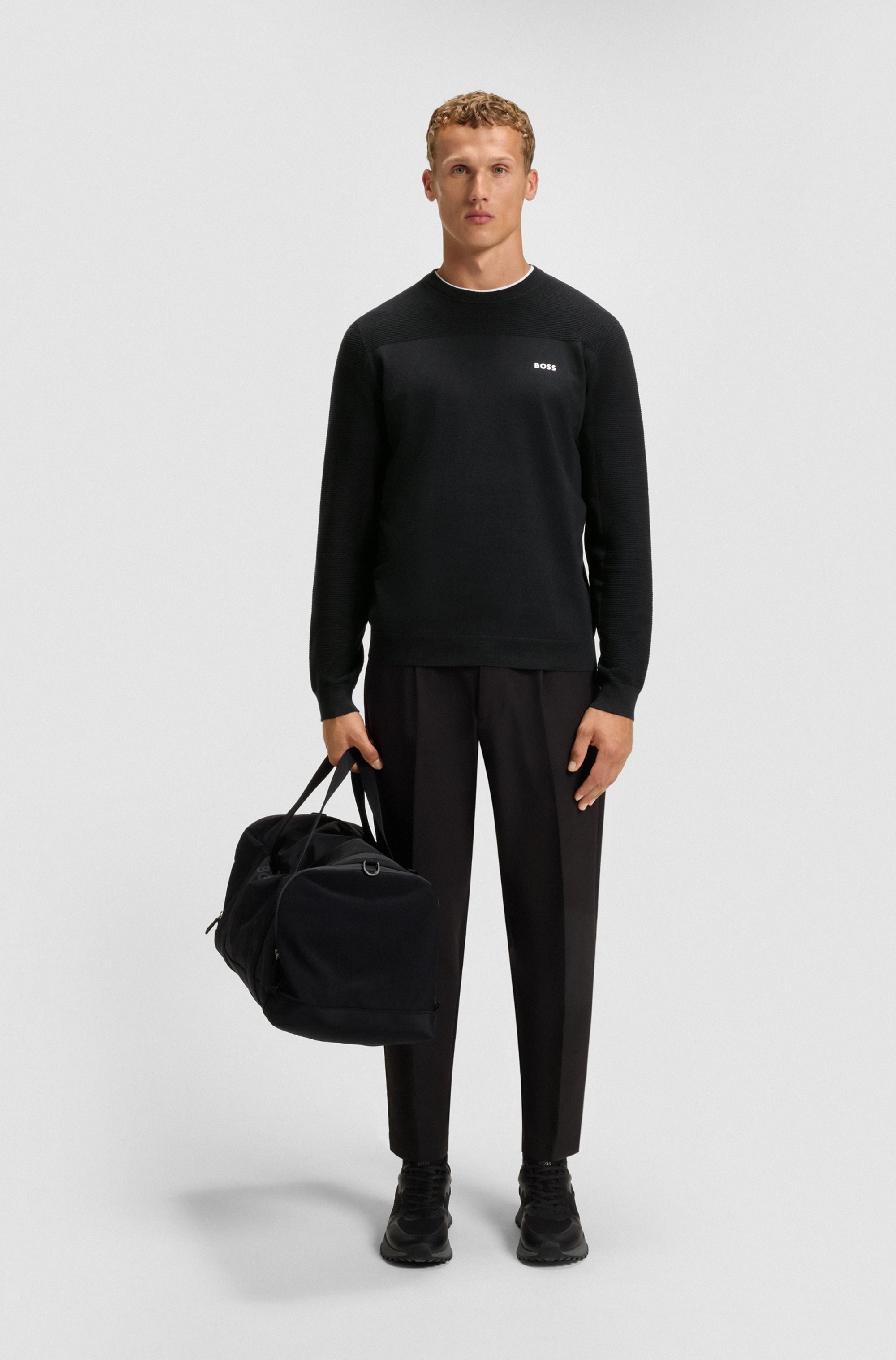 BOSS GREEN Strickpullover »KN Momentum-X CN« Rundhalsausschnitt, Regular Fit, kontrast HD-Logo