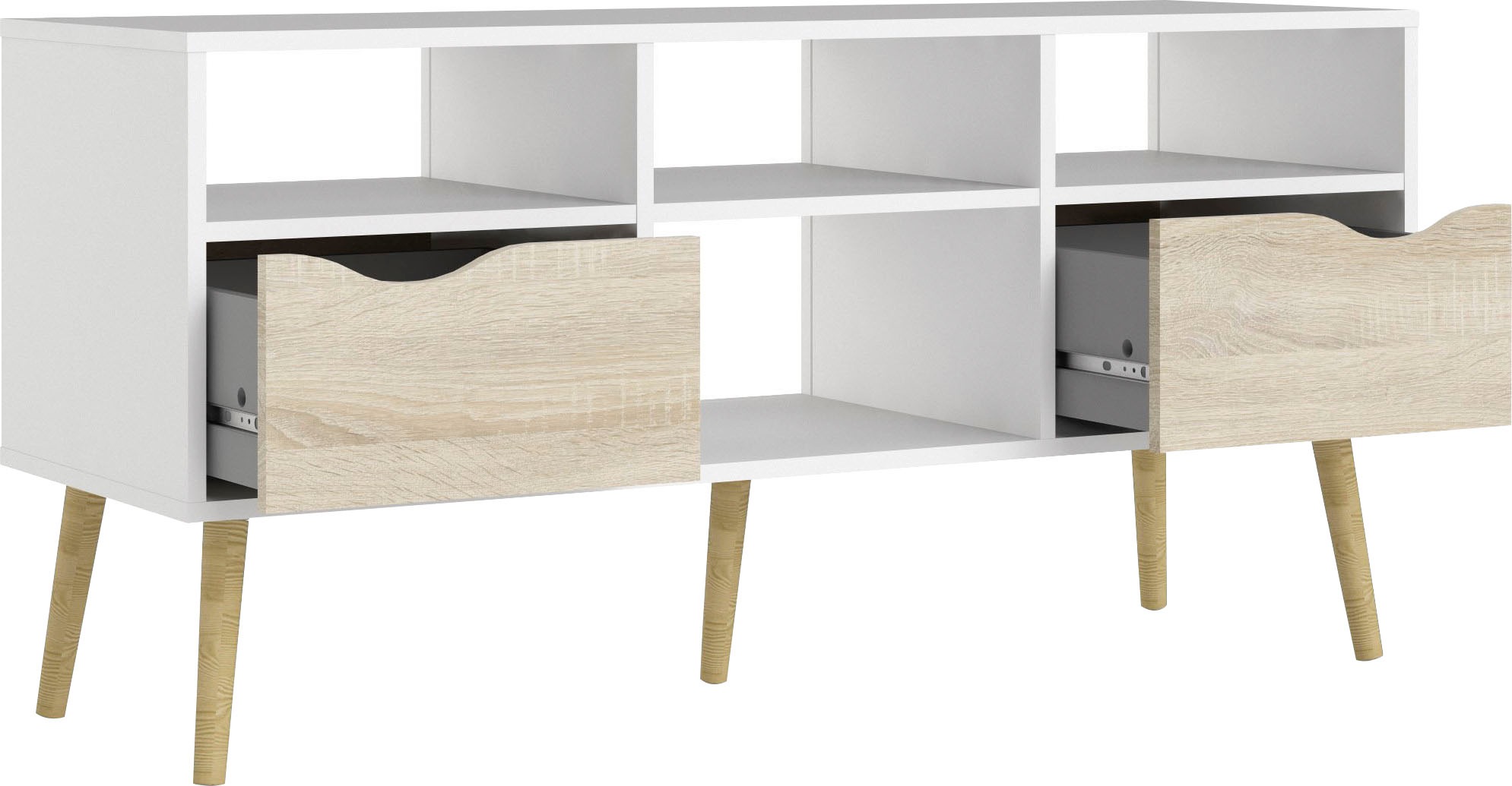 andas TV-Board »Oslo, TV-Möbel, Fernsehtisch, TV-Unit, Media-Möbel,«, TV-Kommode mit 2 Schubladen,4 Fächern, Breite 117 cm, Höhe 57 cm