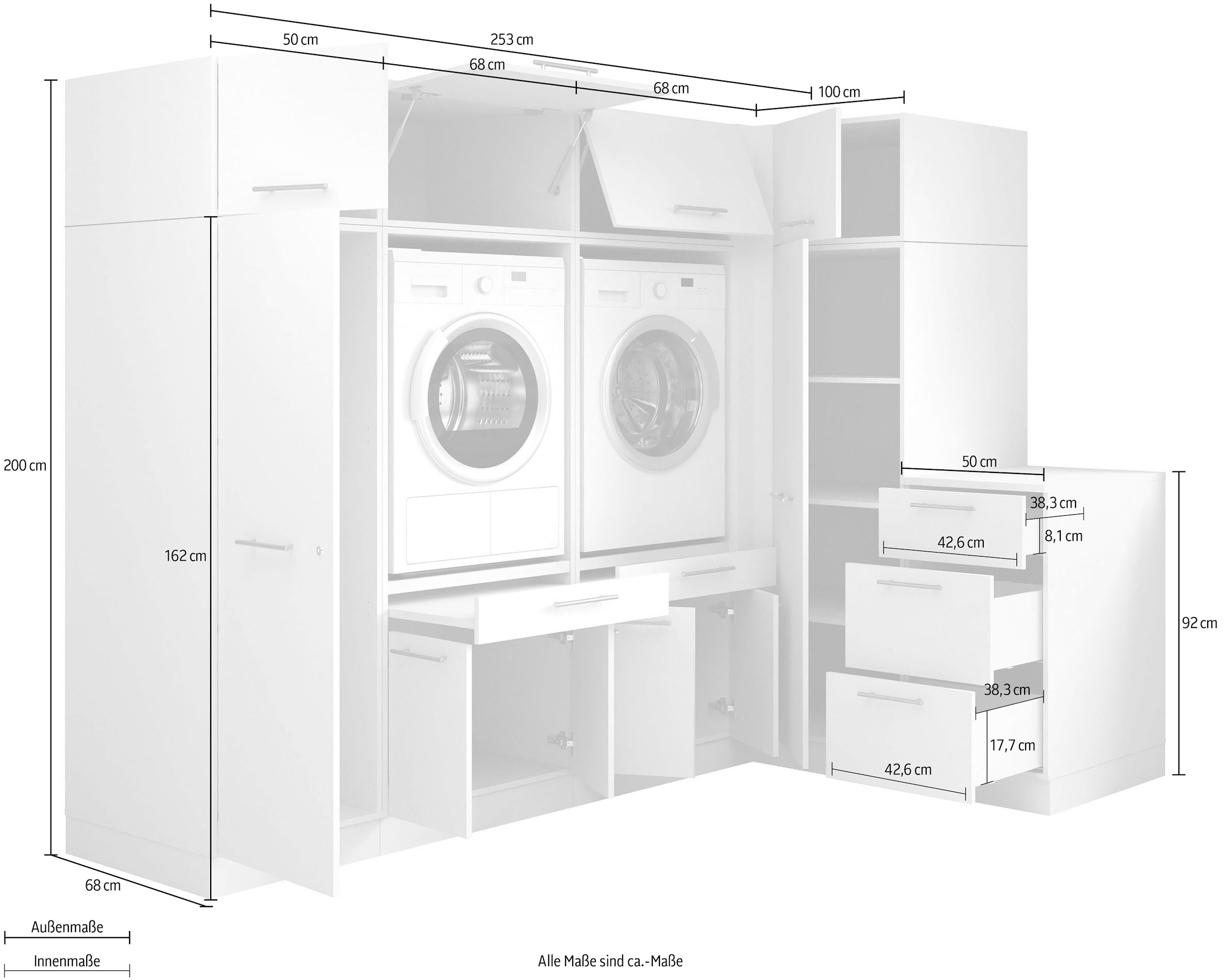 Laundreezy Mehrzweckschrank-Set »Laundreezy, 9-tlg. Mehrzweckschrank-Set B/H/T 253/200/68 cm« 9 Stk. tlg.