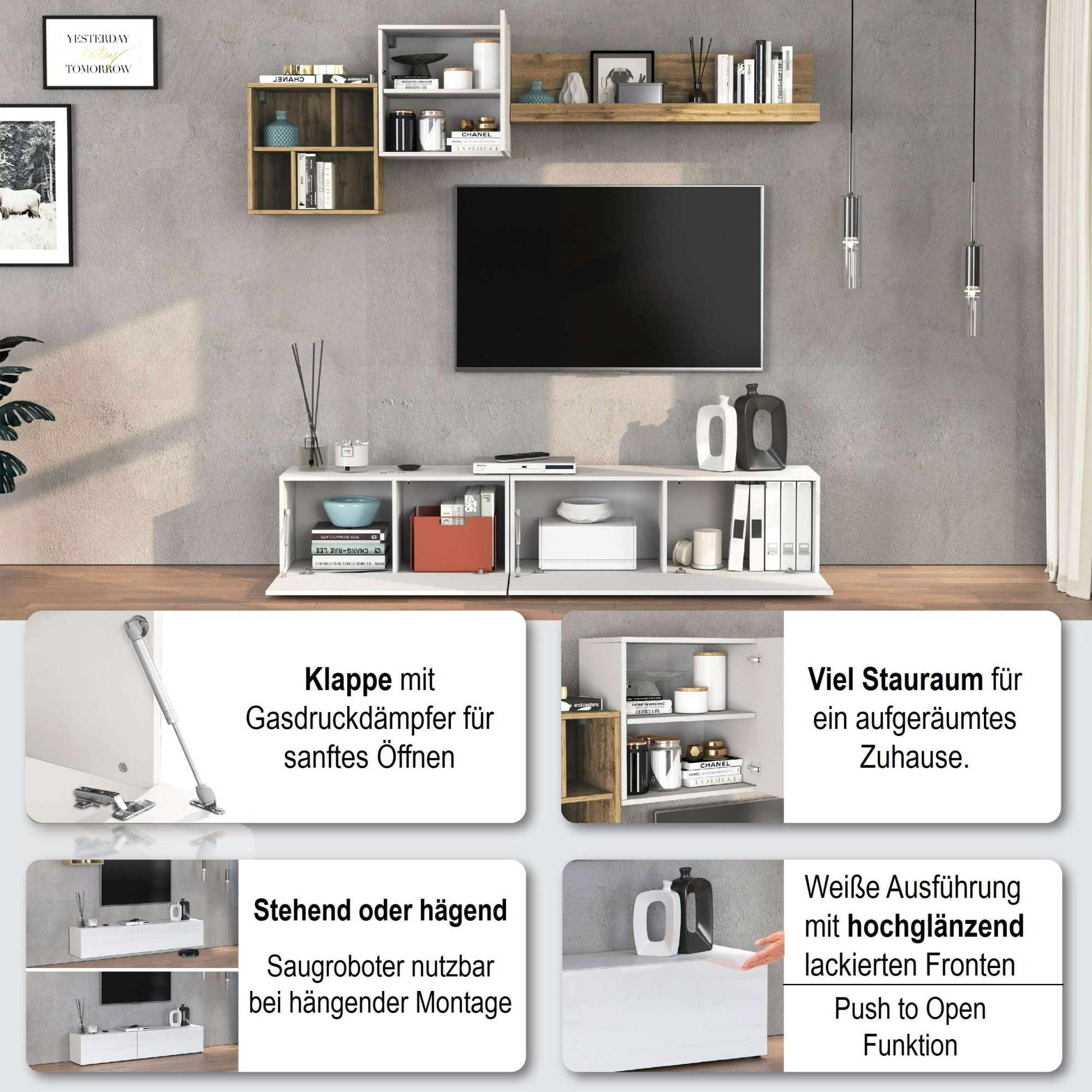 OTTO home TV-Wand »Chronos TV-Set, Wohnwand – Elemente frei platzierbar, Made in Italy« Set, 5-er set, 5 Stk. tlg.