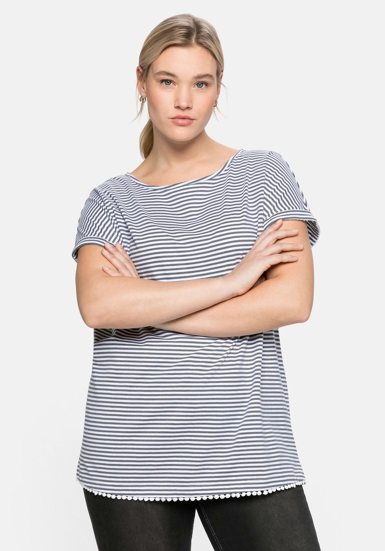 Oversize-Shirt »Ringelshirt mit garngefärbten Ringeln und Dekokante am Saum«, mit...