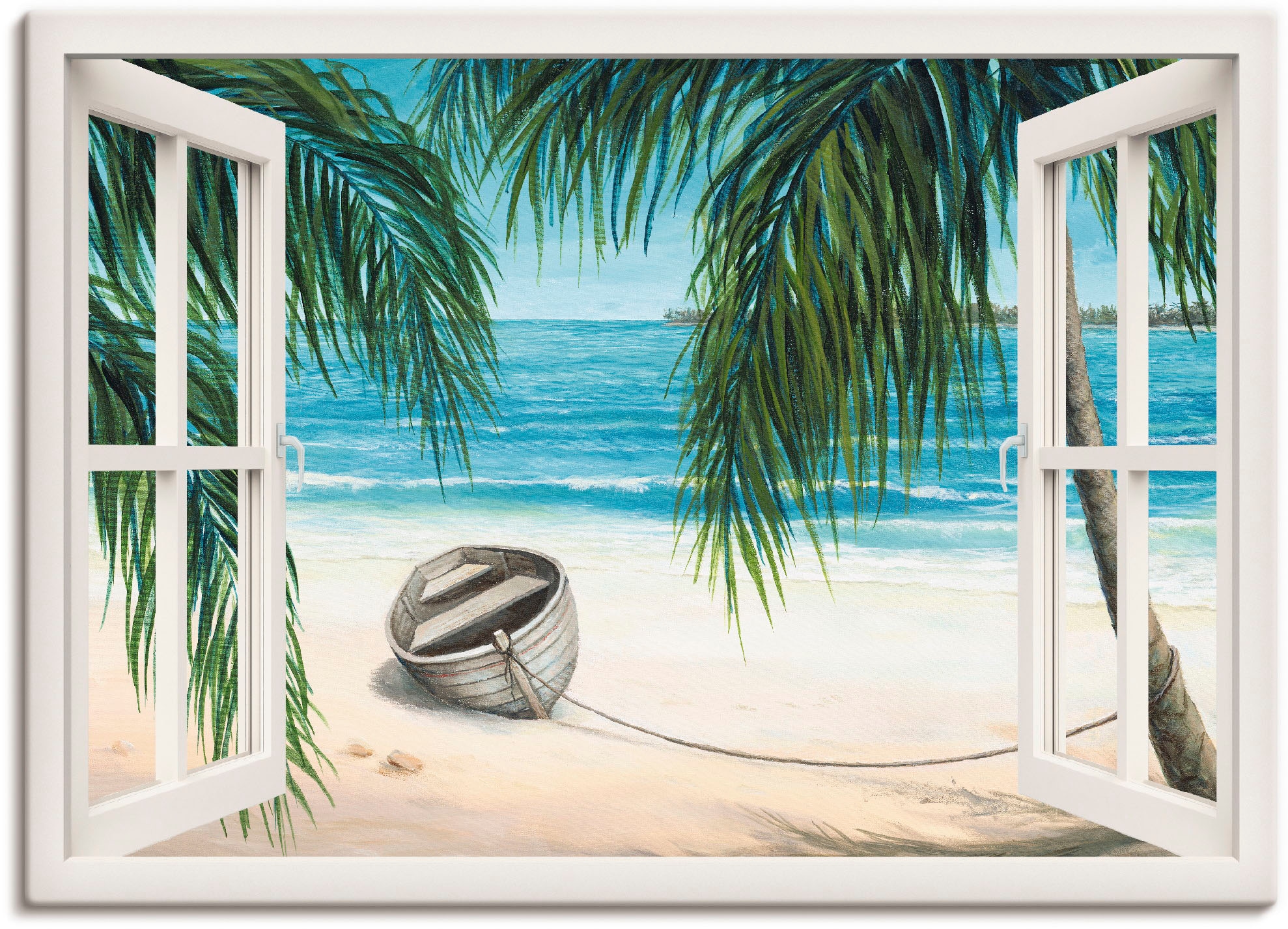 Artland Wandbild »Fensterblick - Karibik«, Fensterblick, (1 St.), als  Leinwandbild, Wandaufkleber in verschied. Größen bei OTTO