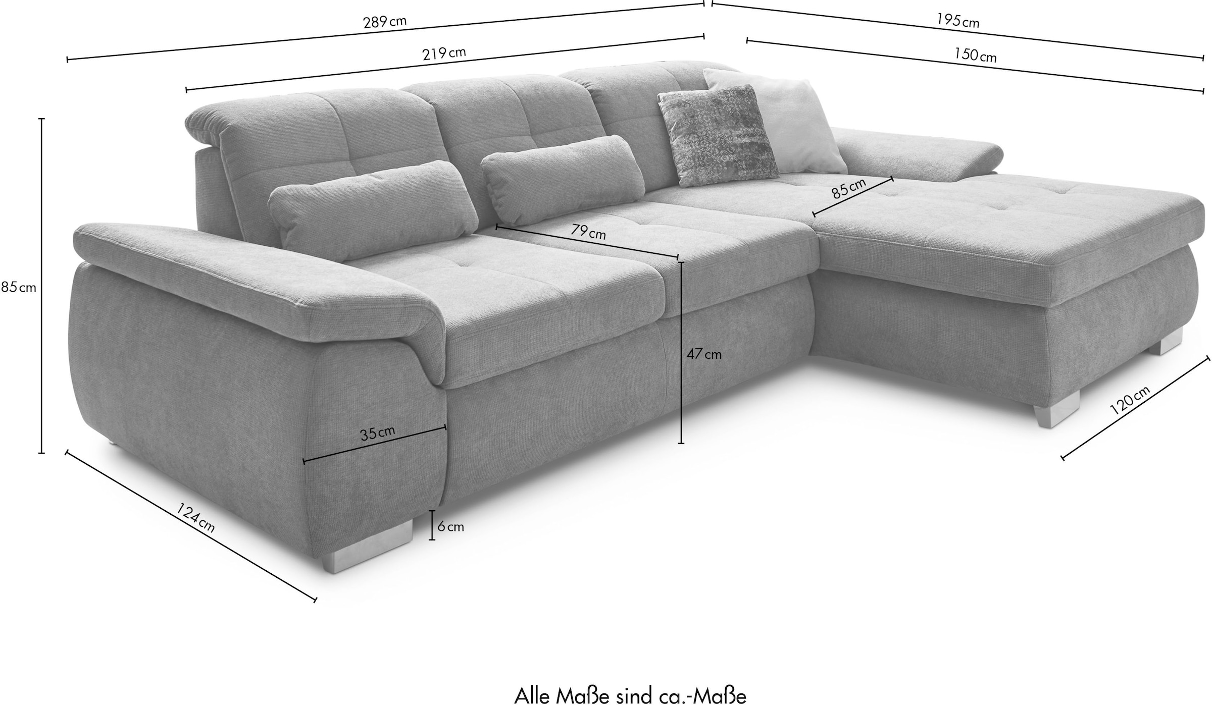 Die PlanBar Ecksofa »MP-IN16037 L-Form, Breite 289 cm, mit Kaltschaum-Polsterung« mit Sitztiefenverstellung & Zierkissen