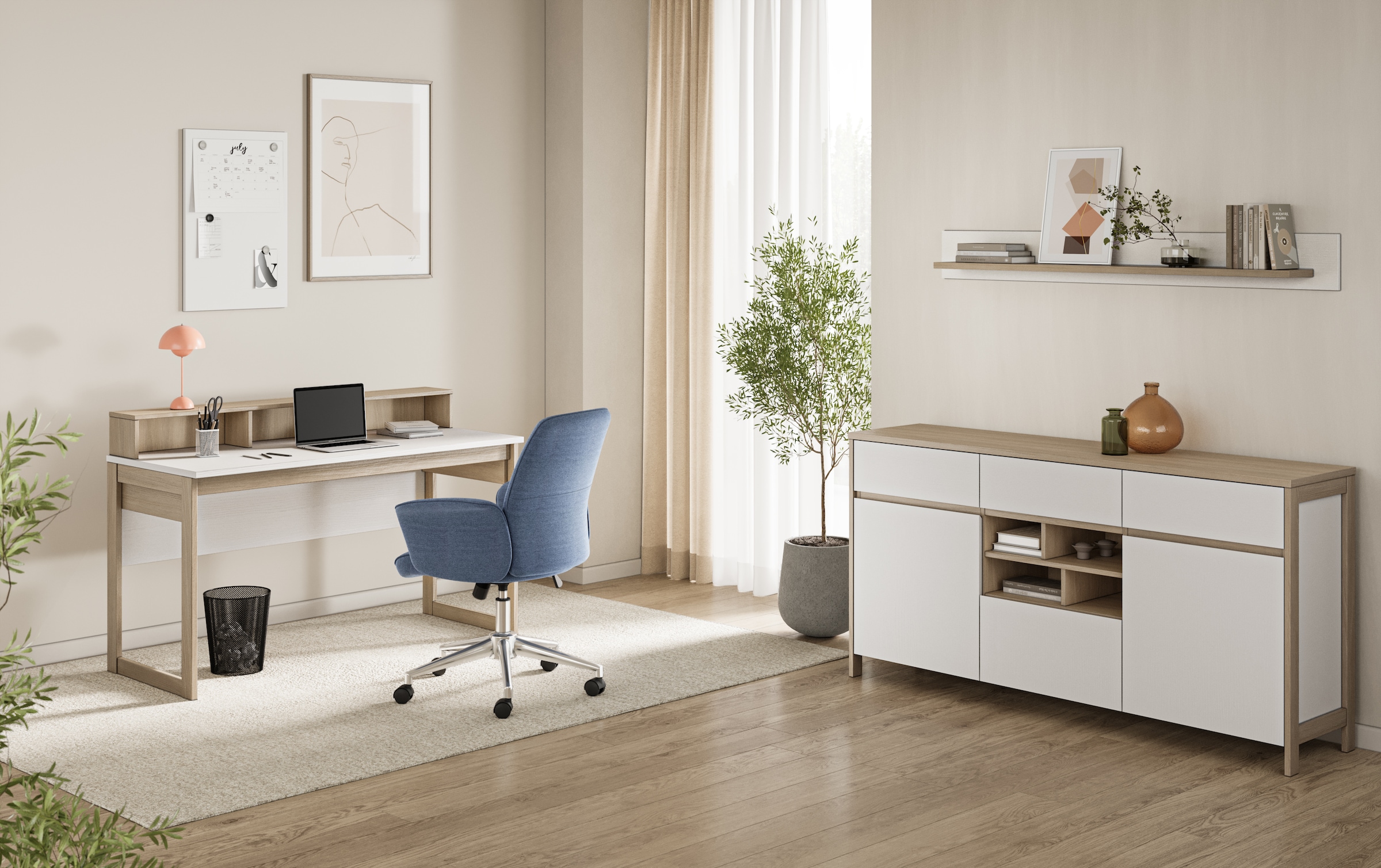 Home affaire Büromöbel-Set »Stranda im Scandi-Style, Home Office, Büro in zwei Farben verfügbar«, (2 tlg.), enthält Schreibtisch und Wandboard
