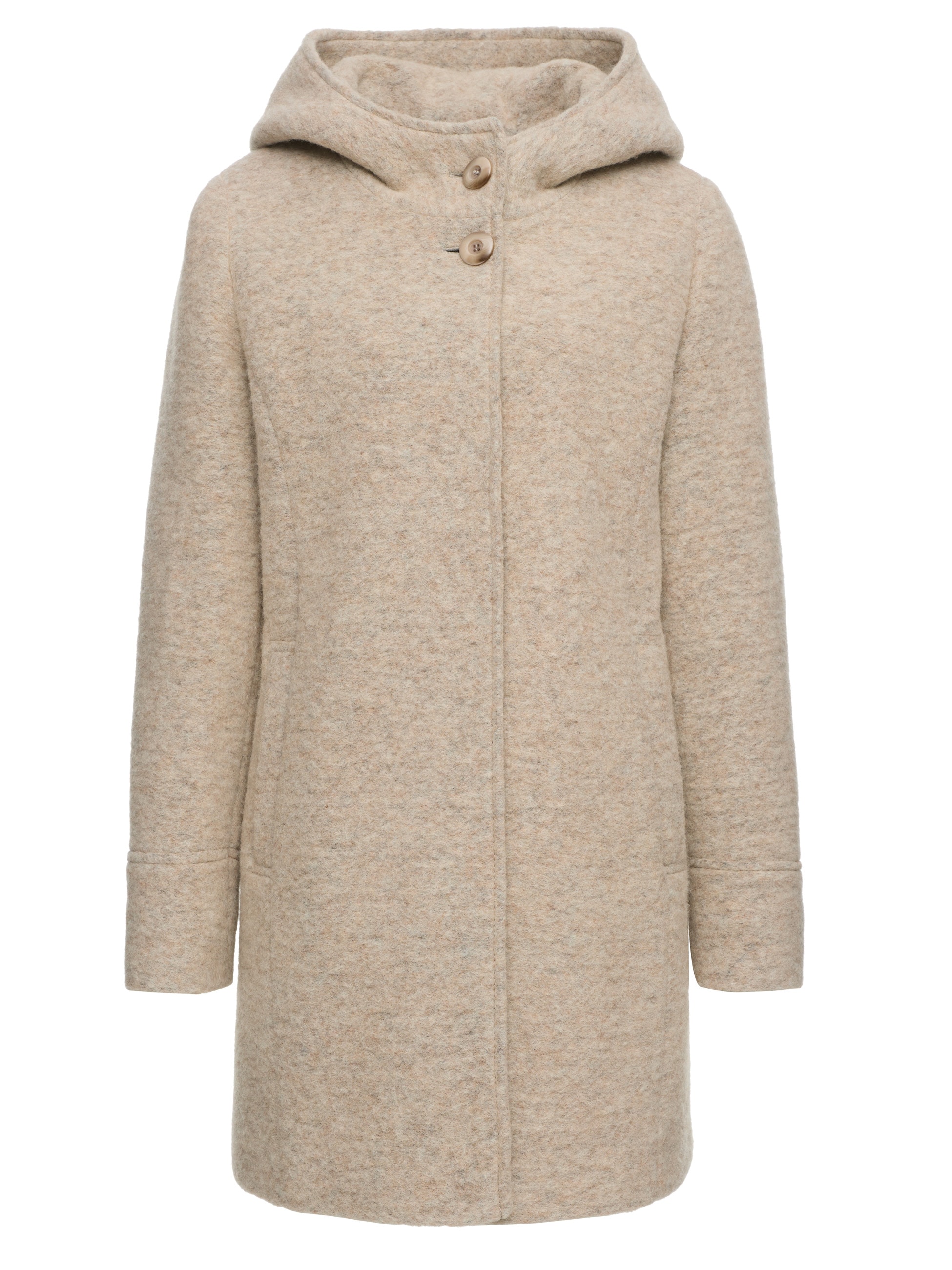 MANISA Wolljacke, mit Kapuze, Wollparka mit Kapuze und verdeckten Knöpfen