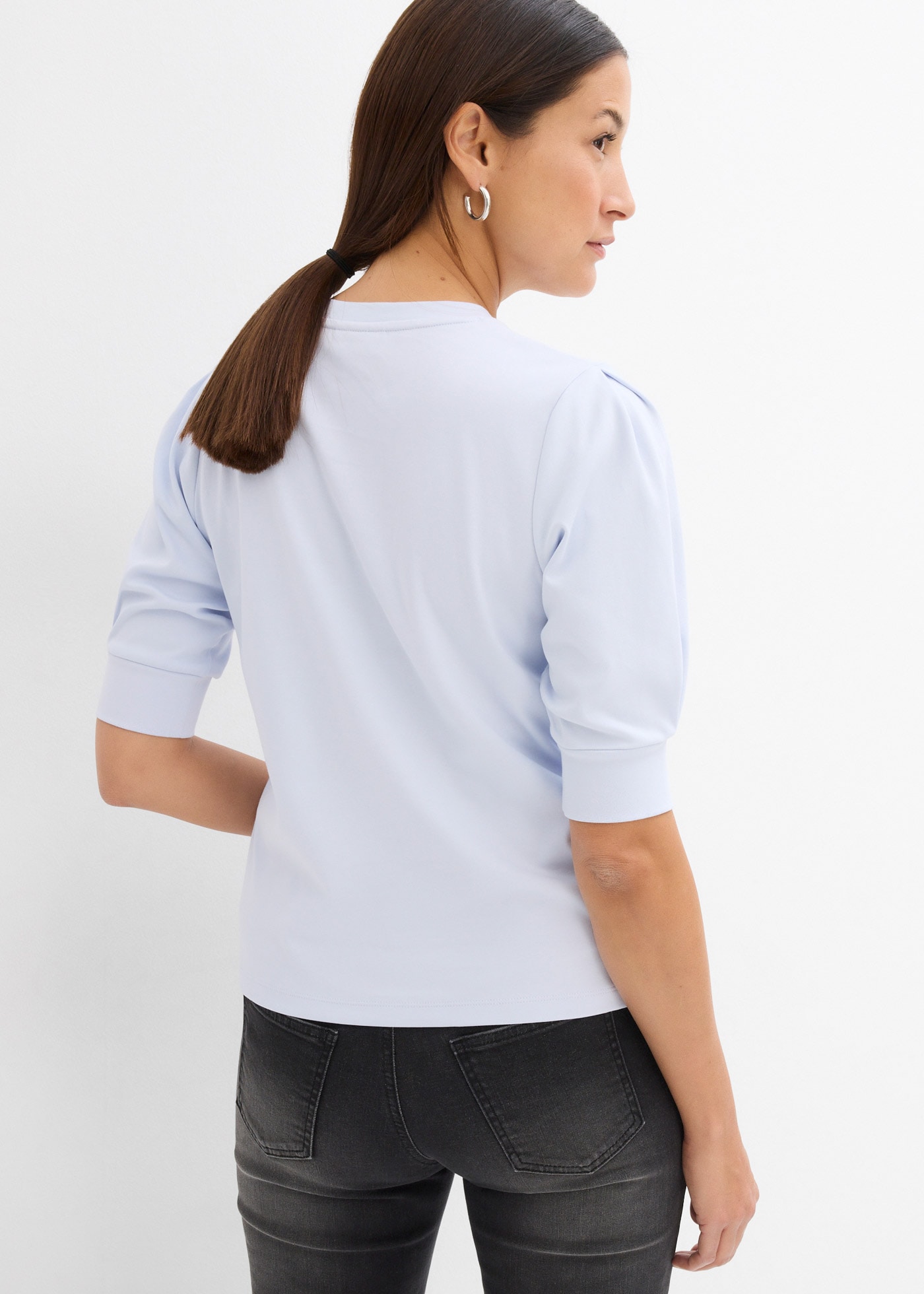 bonprix T-Shirt Oversize-Passform, dezente Puffärmel, Halbarm, aus reiner Baumwolle