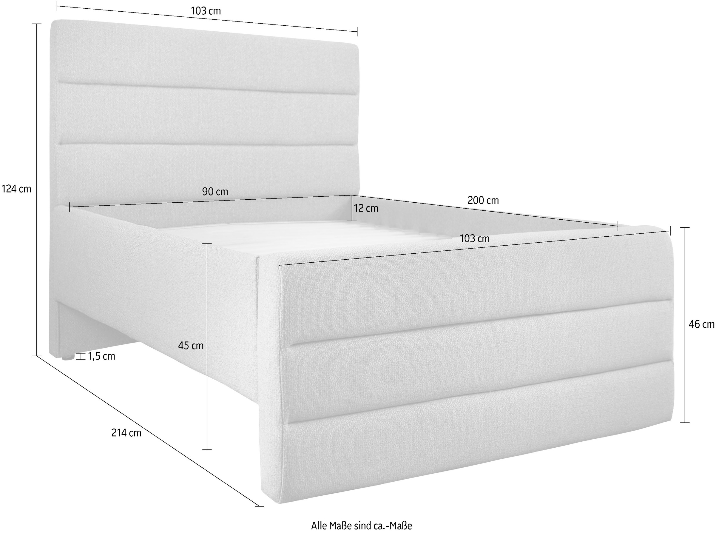 OTTO products Polsterbett »Merrit«, Quernaht im Kopf- und Fußteil, in 5 Breiten, auch in 220 cm Länge