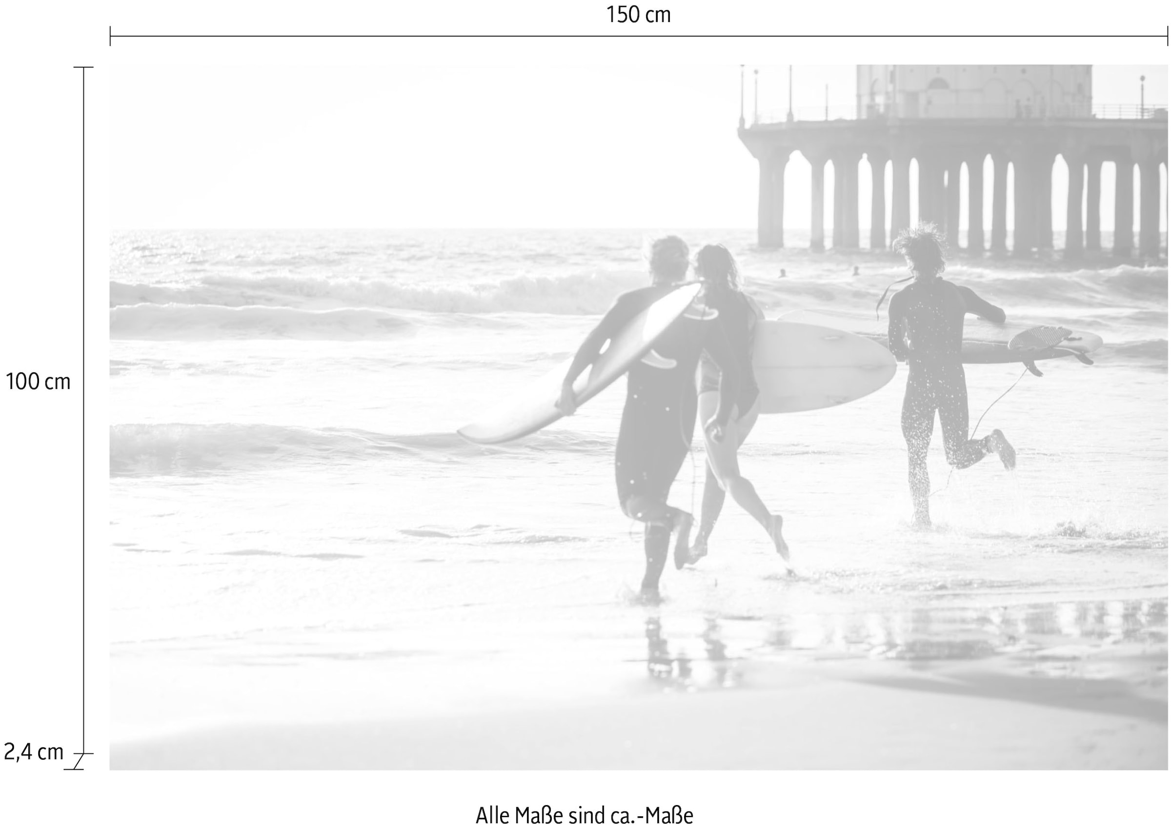 queence Acrylglasbild »Surfer am Strand«, Kunst-Schwarz-Weiß-Unterwasserwelt-Sport, Fine Art-Print in Galeriequalität