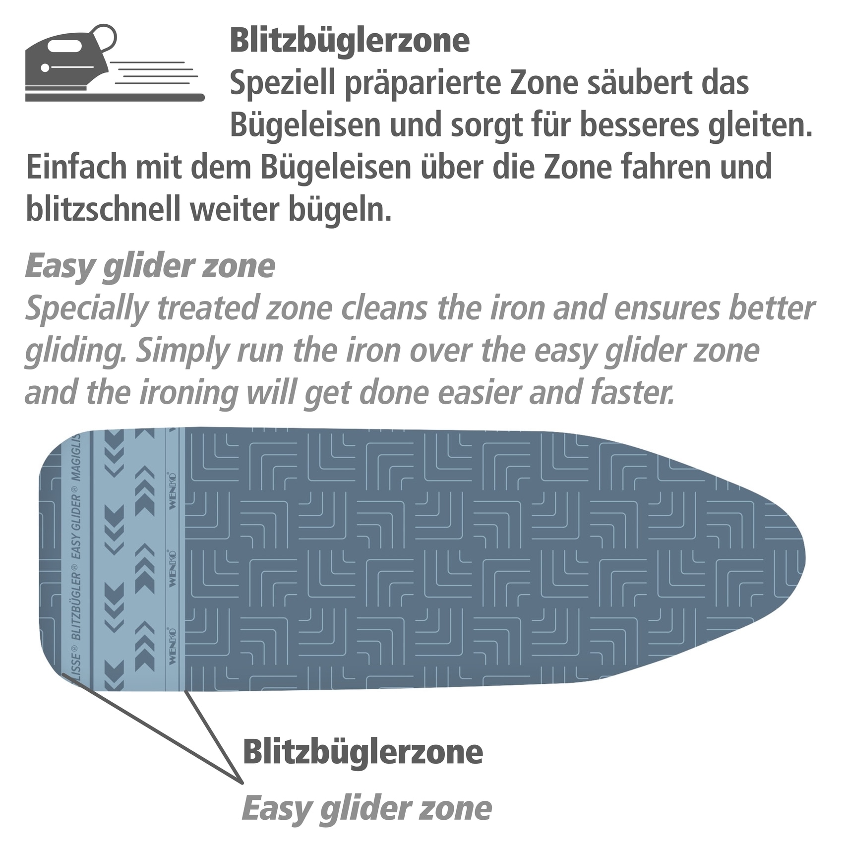 WENKO Bügelbrettbezug »Modell Air Comfort XL/Universal«, mit Blitzbüglerzone, Baumwolle, 5 Lagen, Bügelfläche 140x48 cm