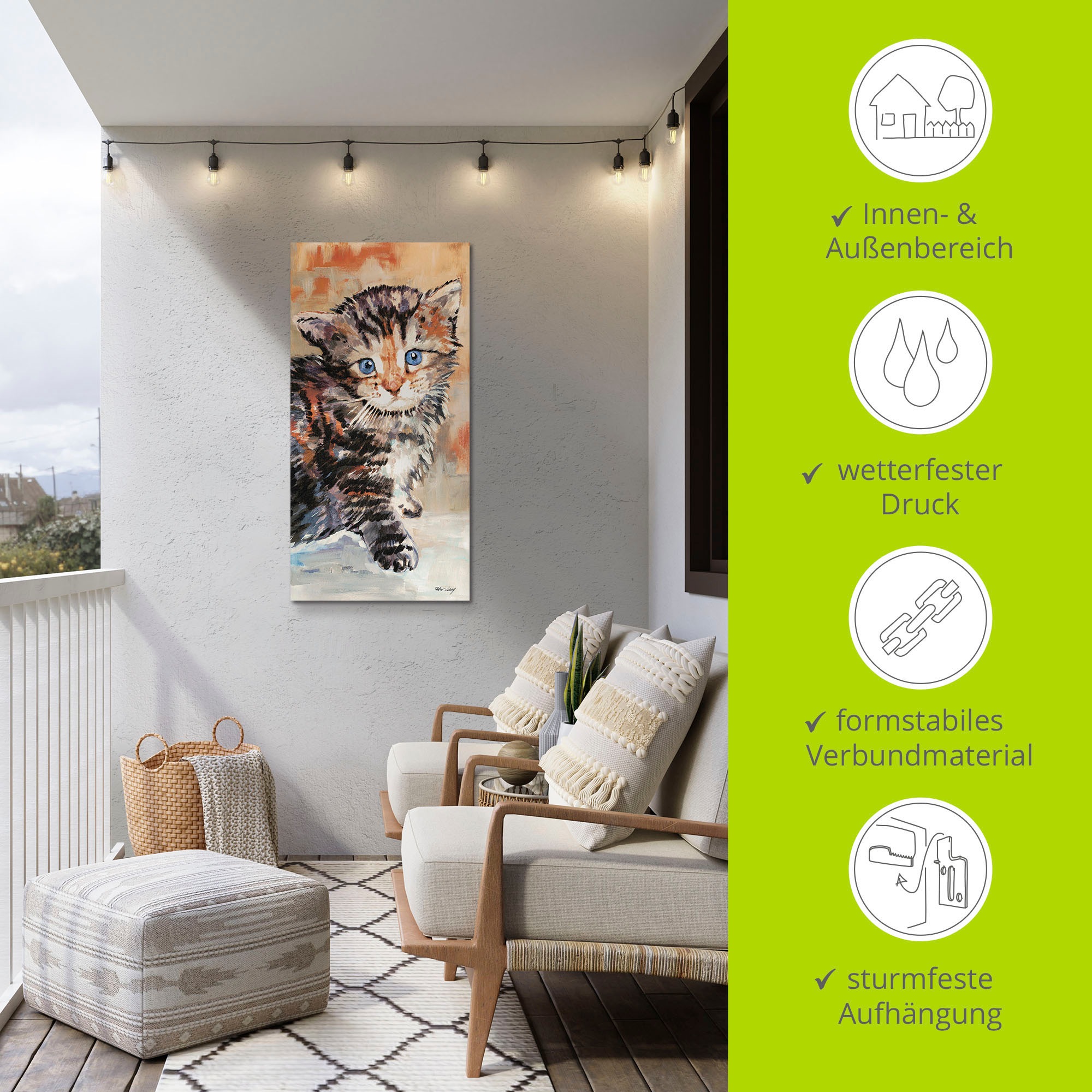 Artland Wandbild »Katze« Haustiere 1 Stk. tlg. für Innen- und Außenbereich geeignet, Outdoorbild