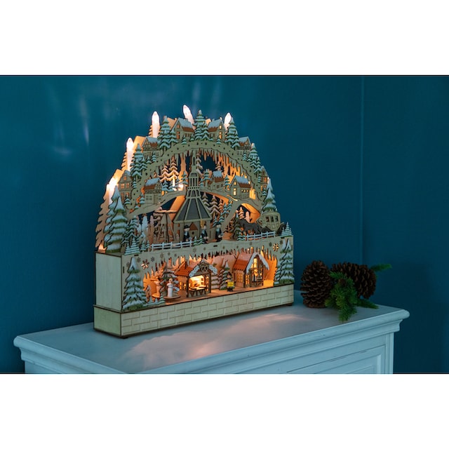 my home LED Schwibbogen »Deniz, mit Musikwerk«, aus Holz mit LED  Beleuchtung und bewegender Pyramide, Dorf im Gebirge im OTTO Online Shop