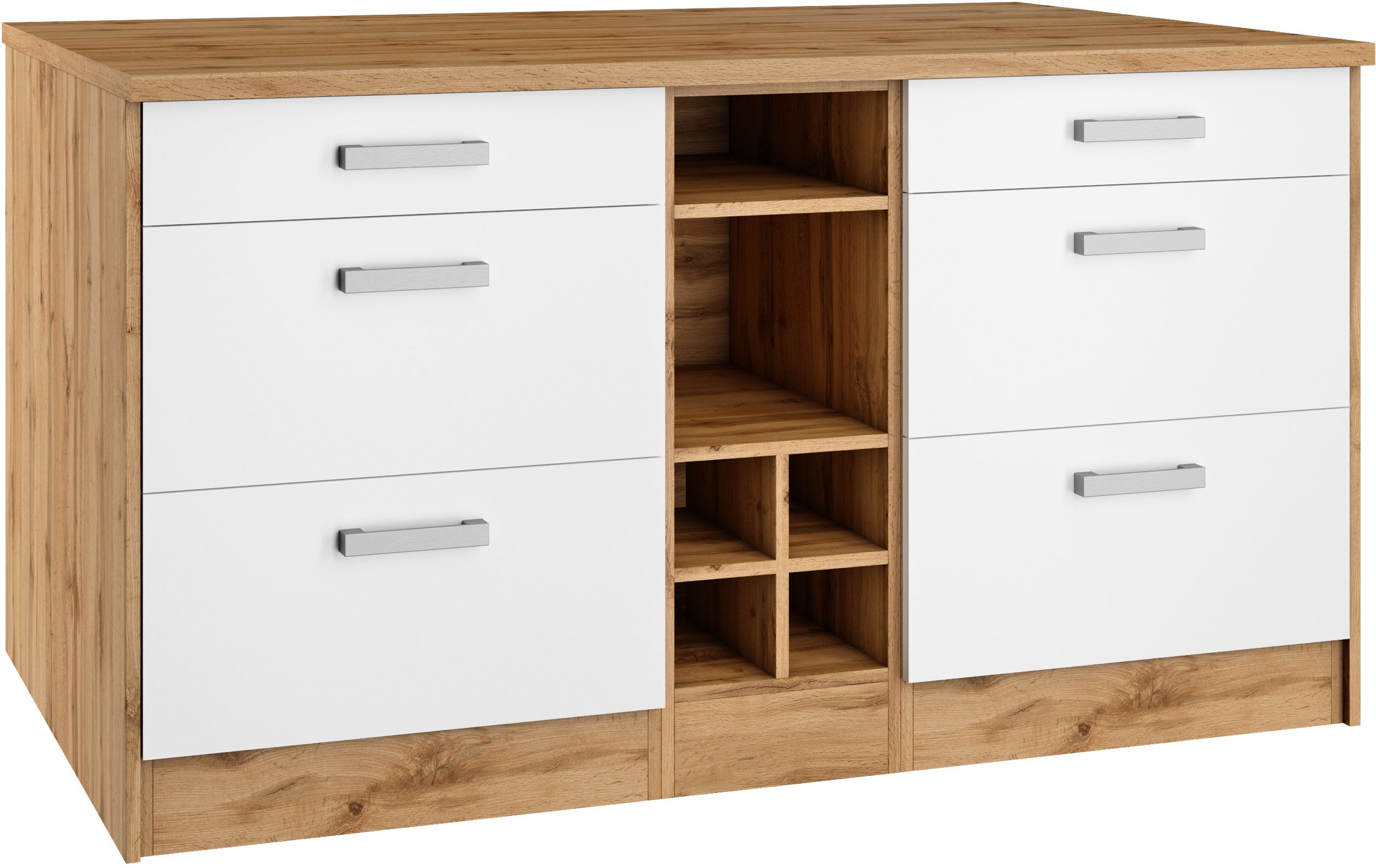 KOCHSTATION Kücheninsel »KS-Toronto«, Breite 153 cm, MDF-Fronten, Flaschenregal