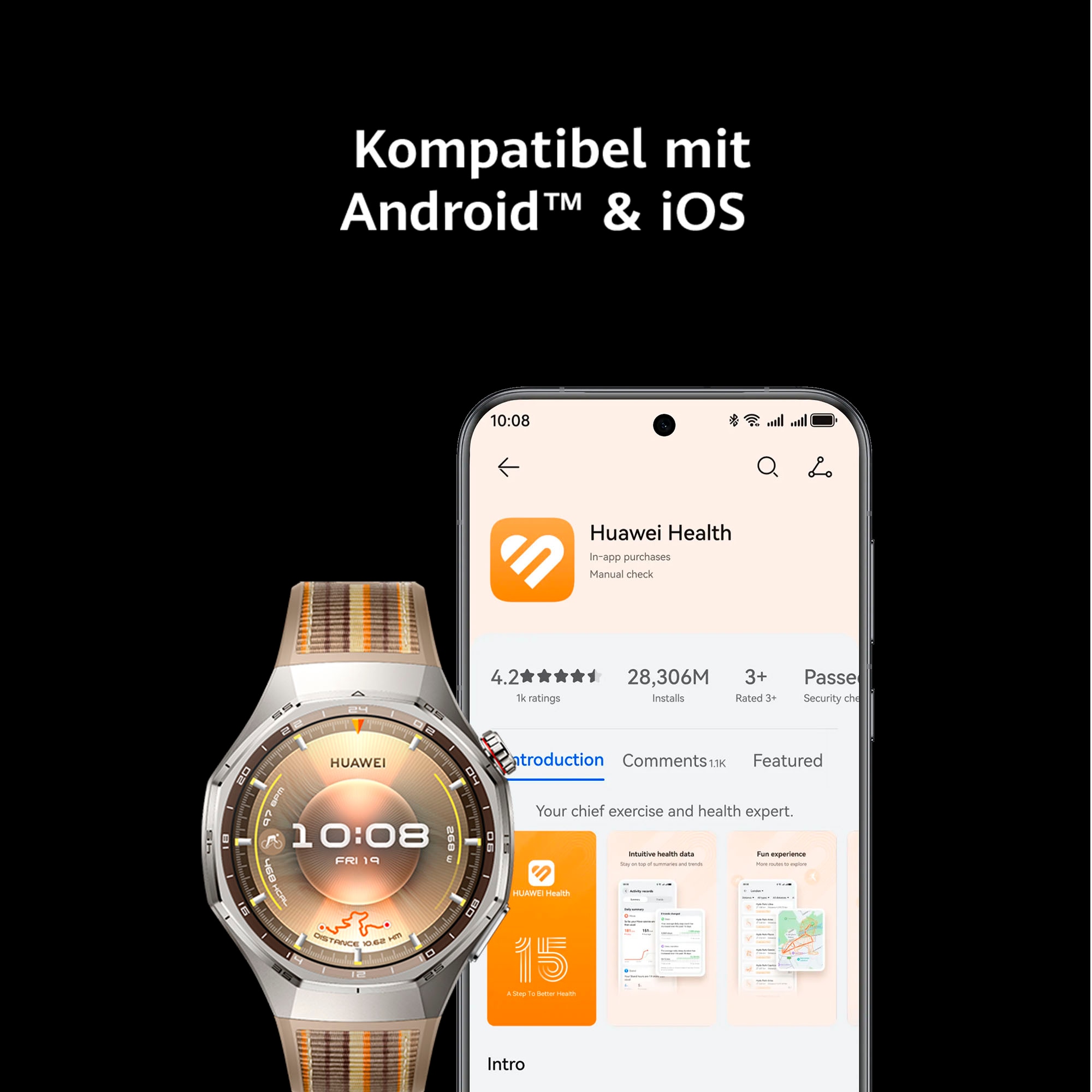 Huawei Smartwatch »WATCH GT6 Pro 46 mm«, (3,75 cm / 1,47 Zoll), 64 GB, Bis zu 21 Tagen Akkulaufzeit, Outdoor-Sport Profi-Niveau, EKG-Analyse
