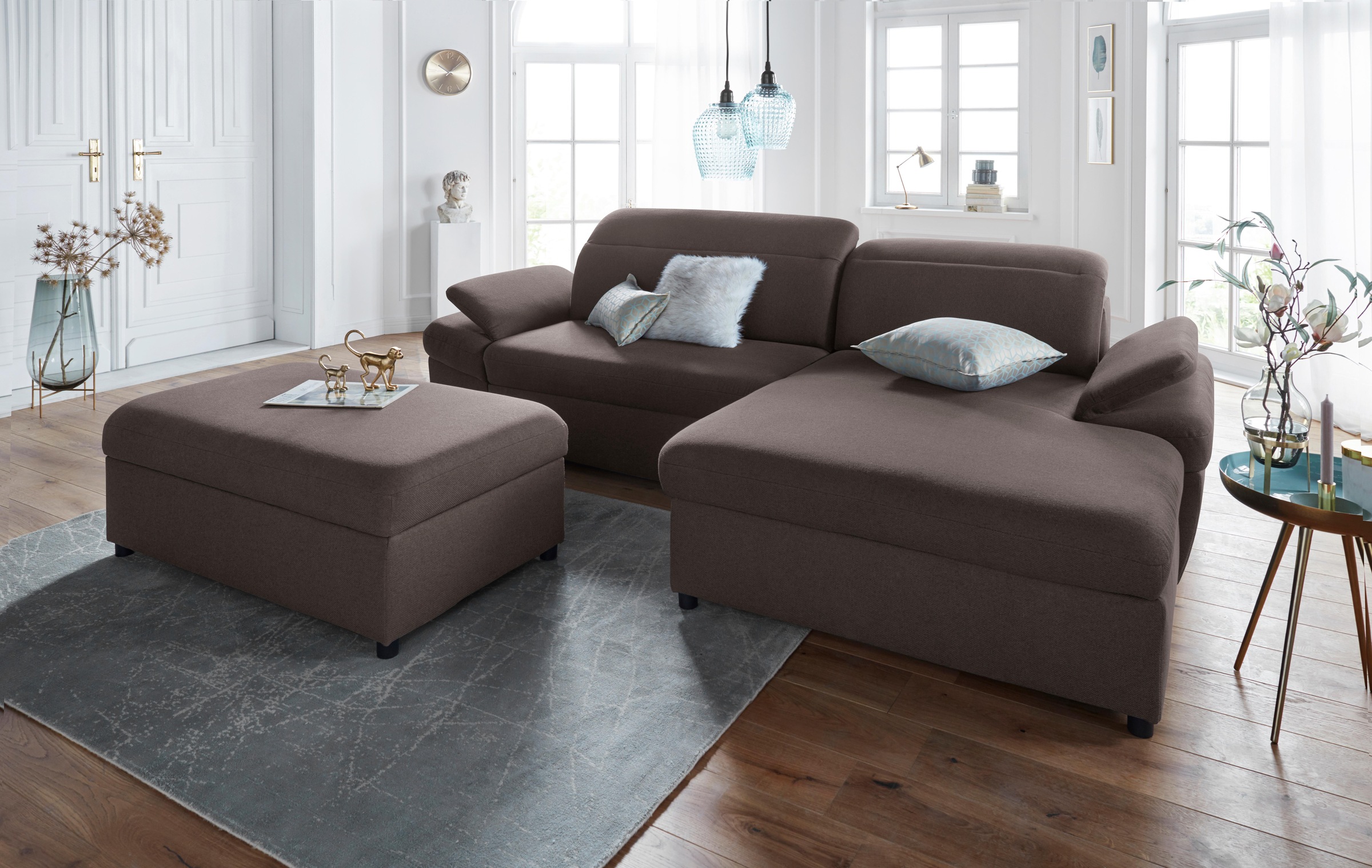 exxpo - sofa fashion Ecksofa »Kyoto, inkl. Kopfteil- und Armteilverstellung, hoher Sitzkomfort«, wahlweise mit Bettfunktion und Bettkasten, hochwertige Bezüge, L-Form