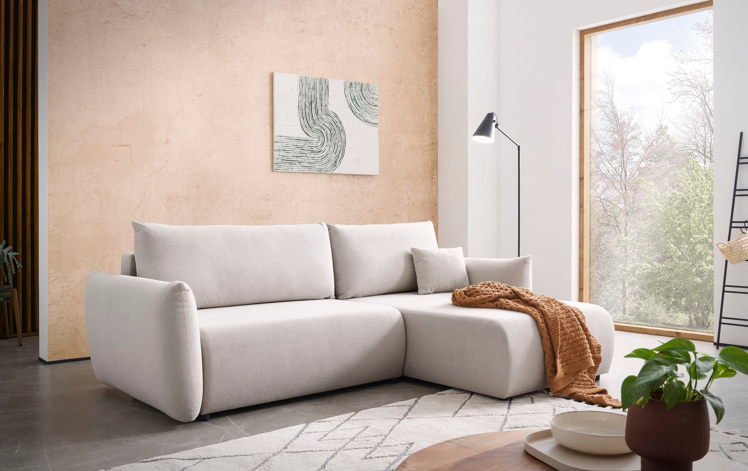 INOSIGN Ecksofa »MAVAS Schlafsofa mit Bettkasten, L-Form,« ca.257/127cm (Liegefläche 212/145 cm), Cord, Chenille, Struktur