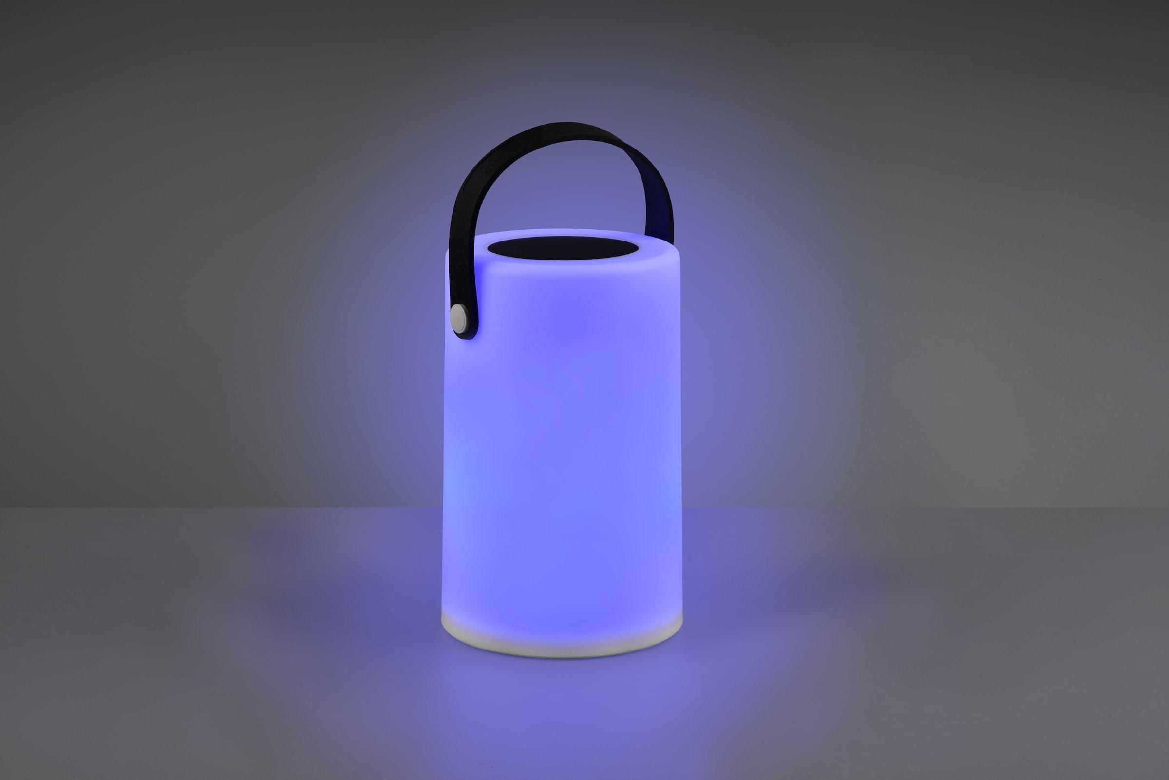 REALITY Leuchten LED Außen-Tischleuchte »GARCIA, Outdoor Tischlampe mit Tragegriff, Akku Solarbetrieb, IP44« LED-Board 1 Stk. Warmweiß USB-Ladeanschluss, RGBW Farbwechsel, Höhe 20 cm Ø 13cm, Schalter