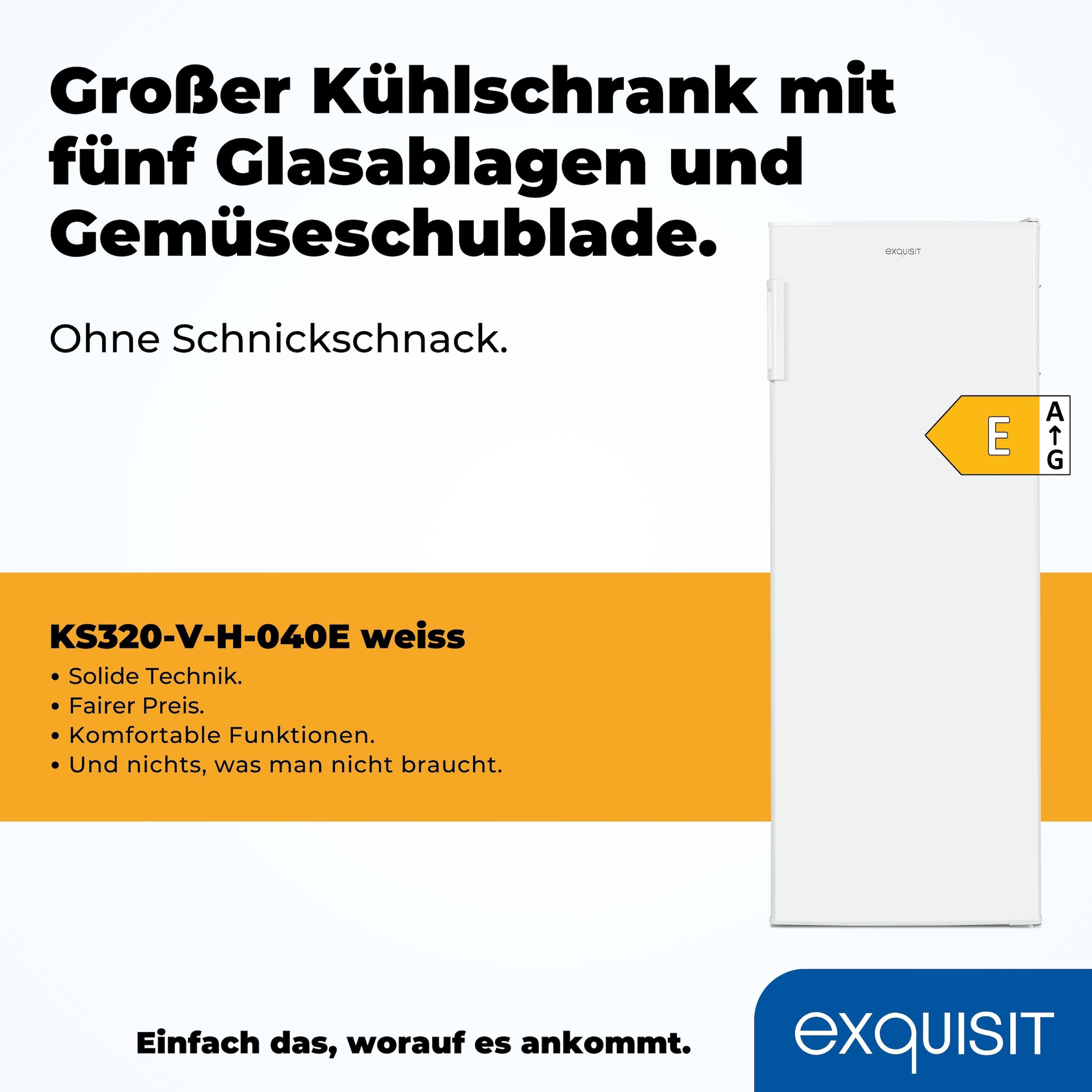 exquisit Kühlschrank »KS320-V-H-040E weiss« 142,6 cm hoch 54,4 cm breit Großzügiger Kühlraum für mehr Frische und beste Übersicht