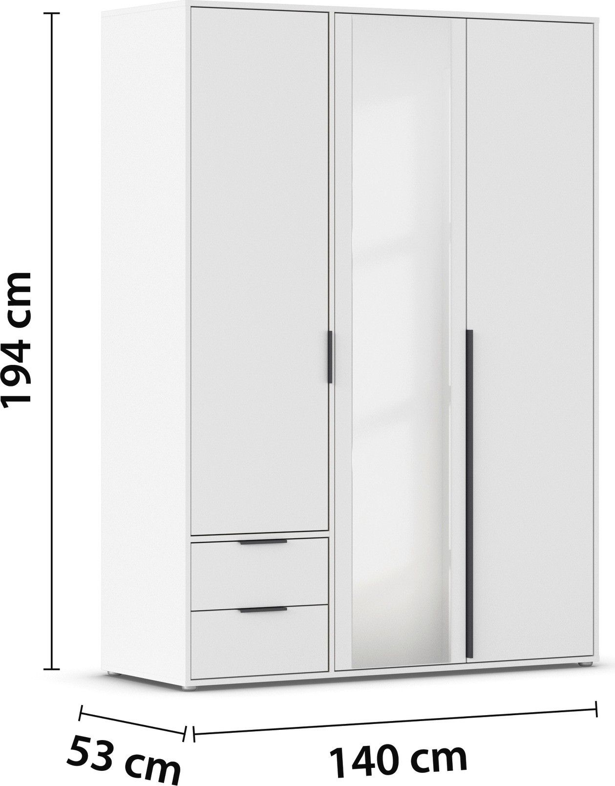 rauch Drehtürenschrank »Kleiderschrank Schrank Garderobe Wäscheschrank NAGATA mit Spiegel« in 3 verschiedenen Ausstattungen BASIC/CLASSIC/PREMIUM,  und Schubladen sowie Stangengriffen TOPSELLER MADE IN GERMANY