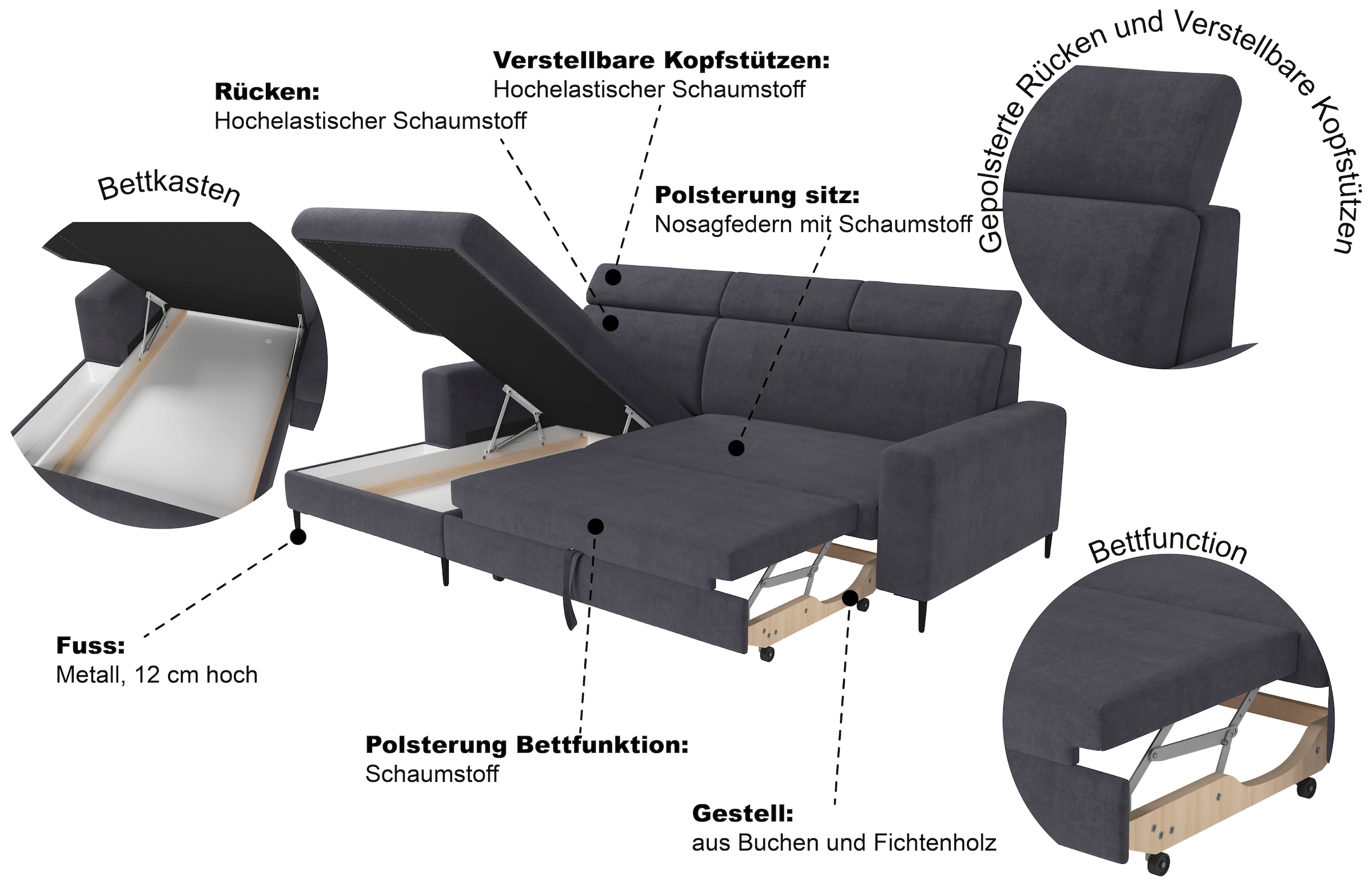 Trends by HG Ecksofa »Nizza« Schlaffunktion + Bettkasten