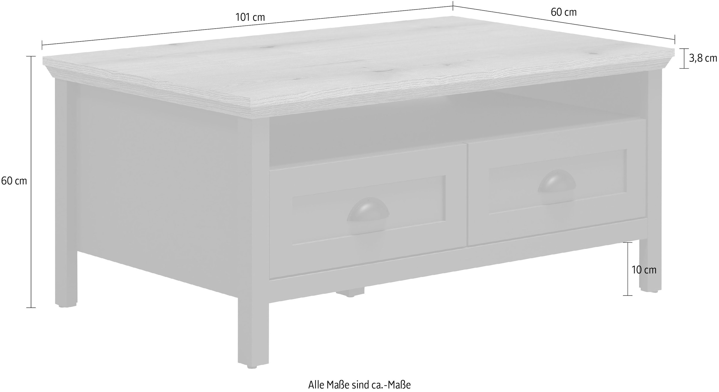 Home affaire Couchtisch »Vienna« 1 Stk. tlg. Sofatisch mit 2 Schubladen und Ablagefläche - (B/T/H) 101/60/45 cm