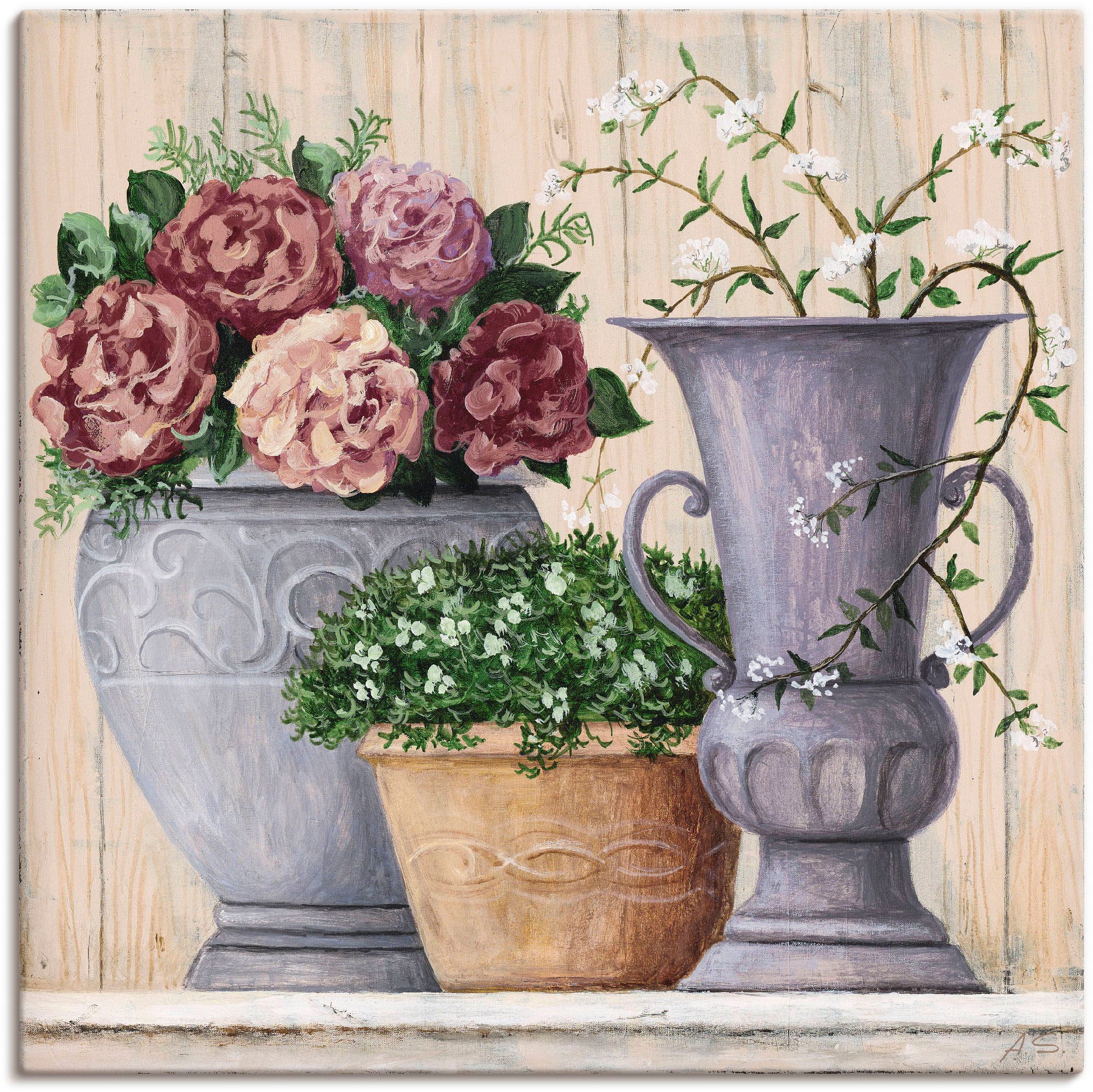 Artland Wandbild »Antike Blumen_hell«, Vasen & Töpfe, (1 St.), in vielen Größen & Produktarten - Alubild / Outdoorbild für den Außenbereich, Leinwandbild, Poster, Wandaufkleber / Wandtattoo auch für Badezimmer geeignet