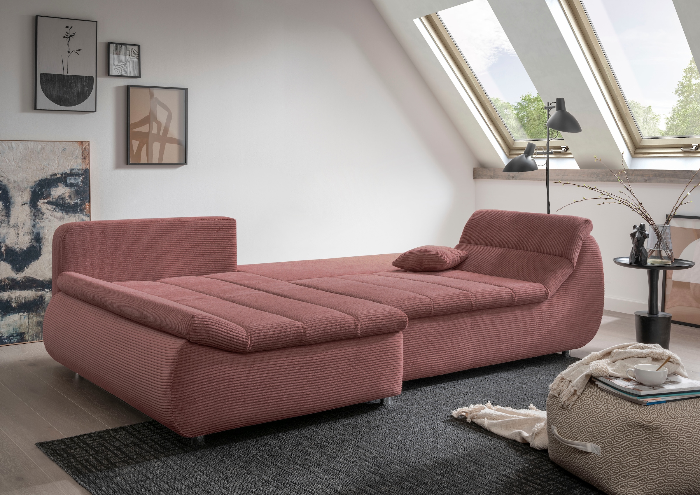 INOSIGN Ecksofa »Imola elegant und bequem, aktuelle Steppung im Sitz, L-Form«, wahlweise mit Bettfunktion
