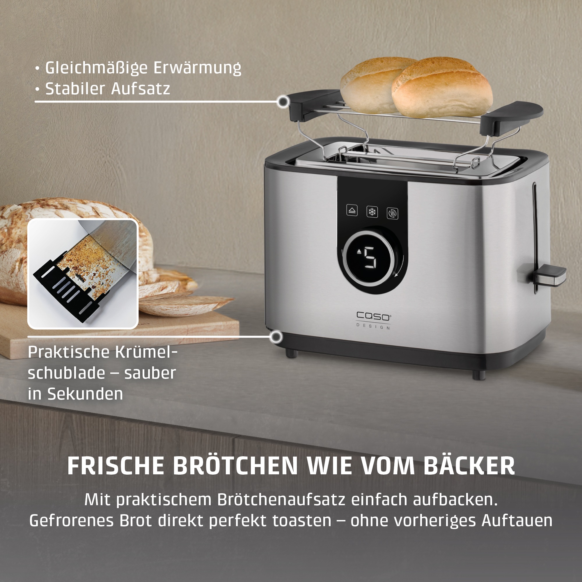 Caso Toaster »2769 Selection T2« 2 kurze Schlitze für 2 Scheiben 920 W Selbstzentrierende Einschübe für eine gleichmäßige Bräunung