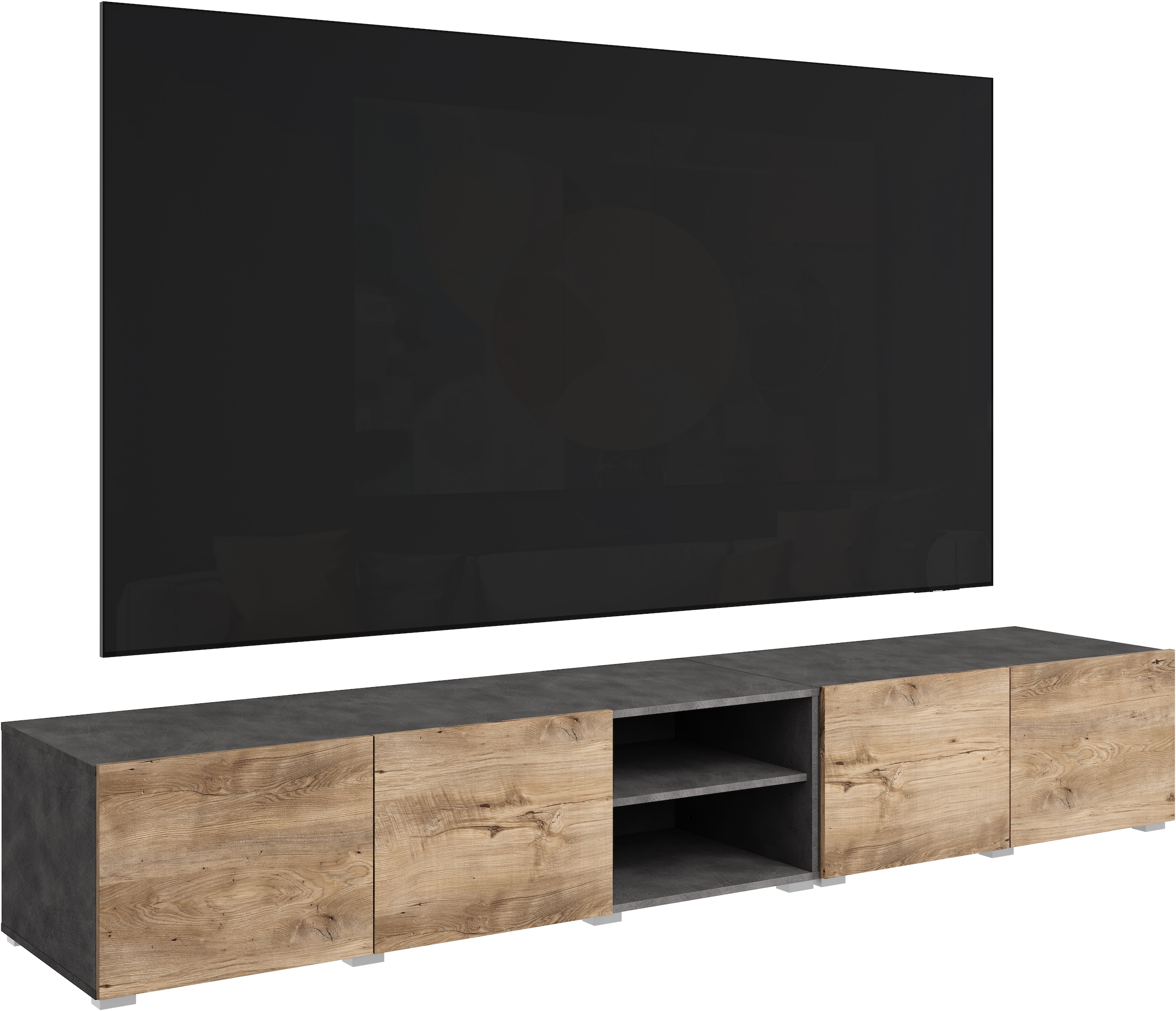 OTTO home Lowboard »Denver 250 cm für bis zu 98-Zoll TVs - Weltmeisterschaft im XXL Format« Wahlweise mit oder ohne offenes Fach in der Mitte