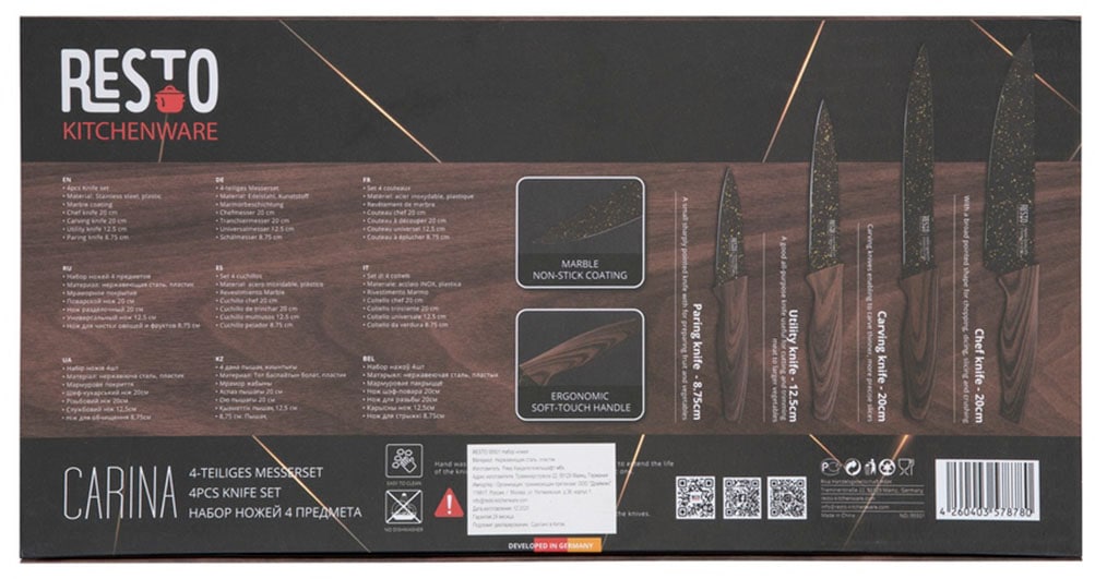 RESTO Kitchenware Messer-Set »Carina, Edelstahlmesser 4-teilig in Magnet-Geschenkbox« Kochmesser, Tranchiermesser, Universalmesser, Gemüsemesser