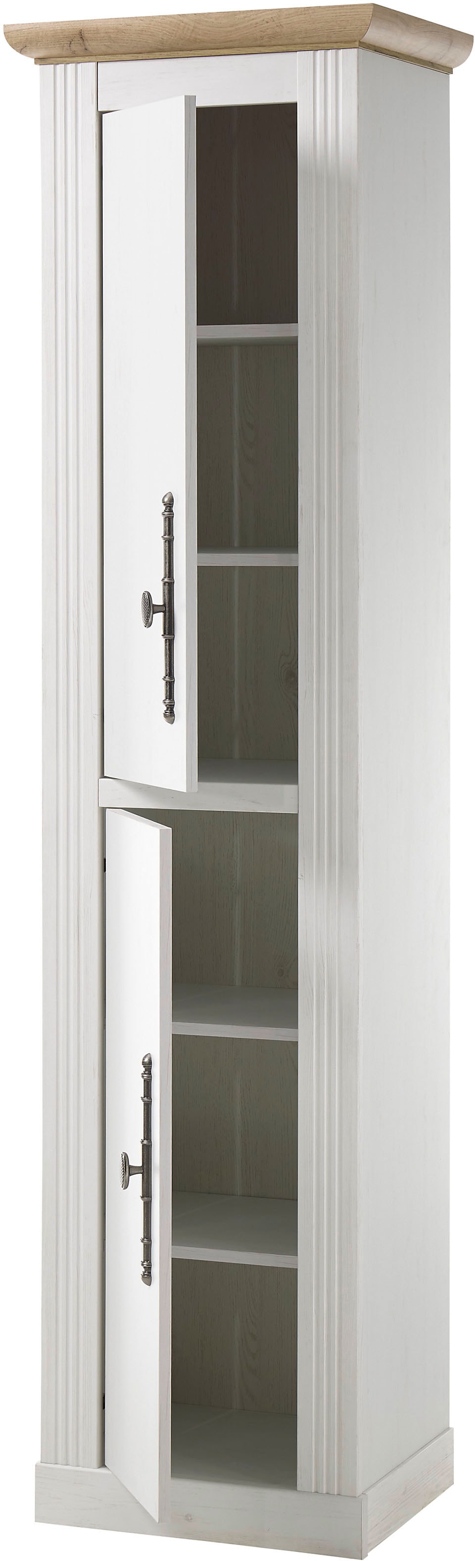 Home affaire Stauraumschrank »WESTMINSTER, Badschrank im Landhausstil, Schrank mit Metallgriffen« in 2 Farben verfügbar, mit Stauraum hinter Drehtüren