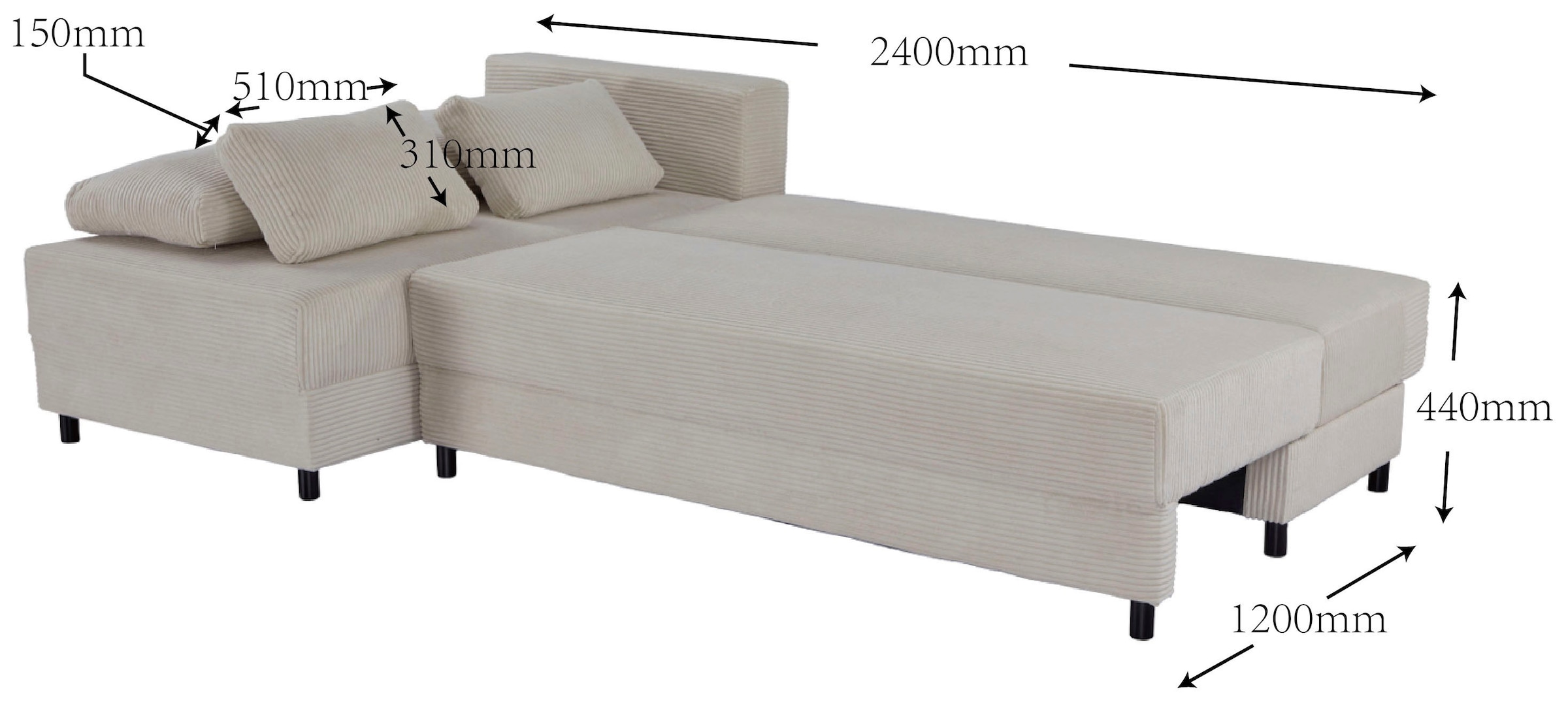 OTTO home Schlafsofa »ONNIKO Ecksofa L-Form Cord, Breite: 240 cm, softer Cord-Bezug« mit Bettfunktion & Bettkasten (Liegefläche 120/240 cm)