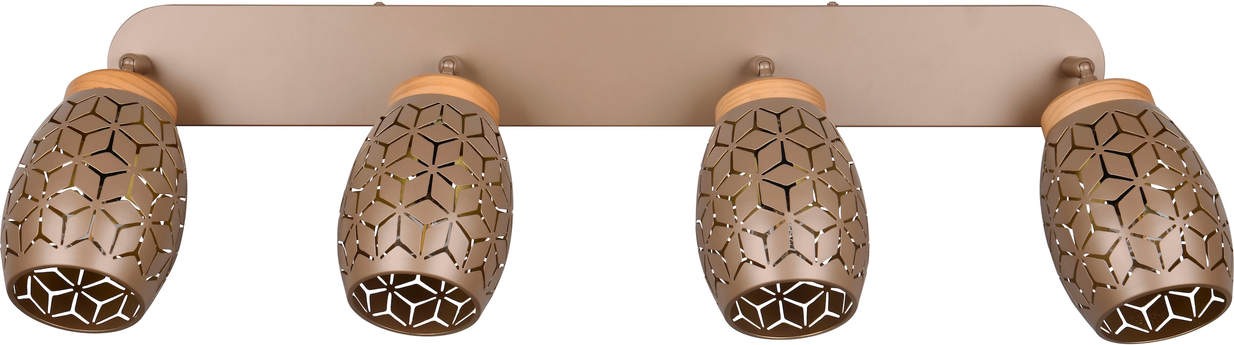 REALITY Leuchten Deckenstrahler »BIDAR 4-flammig, exkl 4x E14 max 10W, Deckenlampe Spots verstellbar« E14 1 Stk. warmweiß - kaltweiß Metall-Lampenschirm mit Lasercut Muster und Holz-Dekoelementen