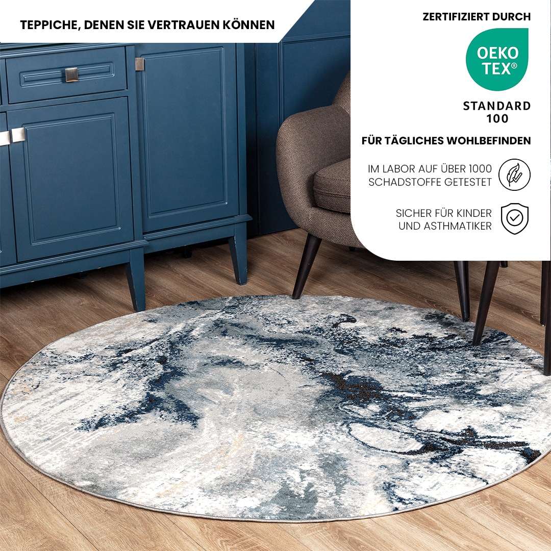 Livabliss Teppich »NEW YORK«, rund, 10 mm Höhe, Moderner Designerteppich in Marmor Optik, Kurzflor Wohnzimmerteppich