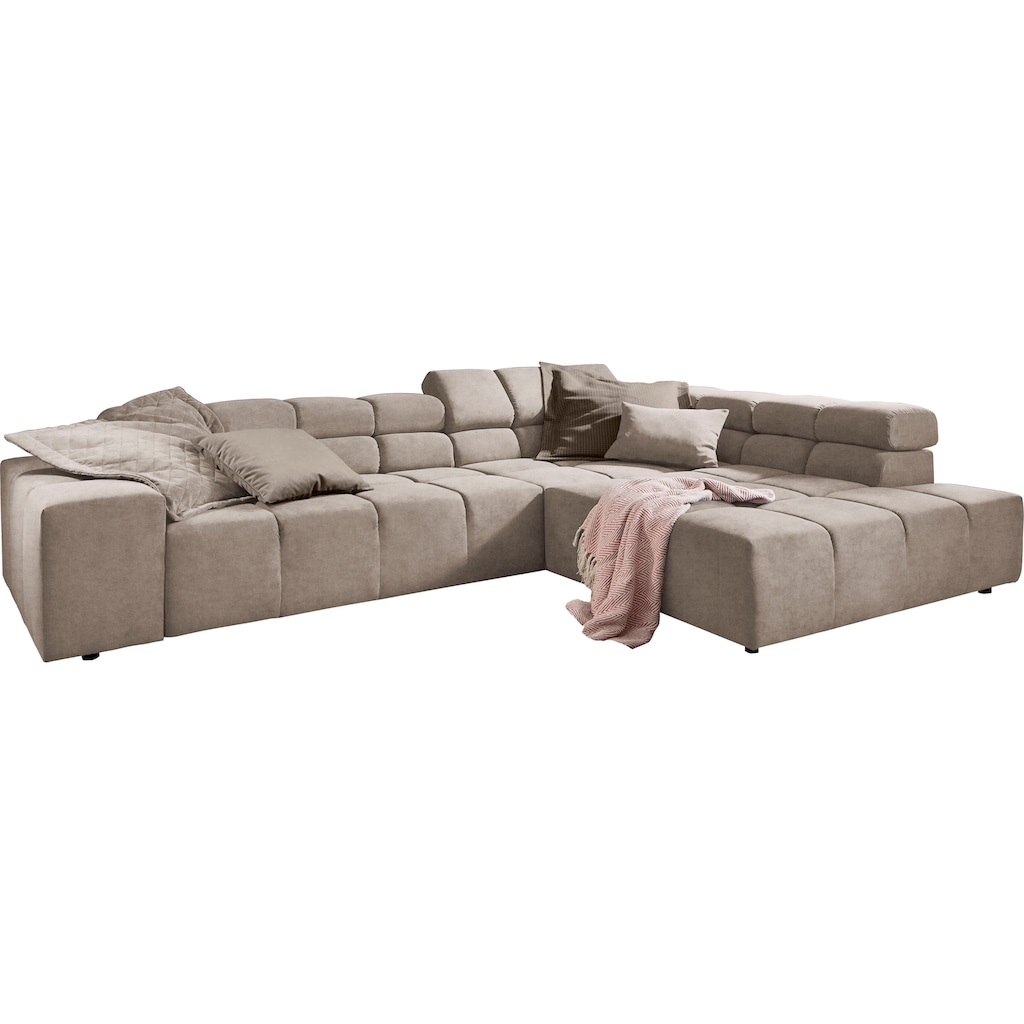 INOSIGN Ecksofa »Ancona incl. Kopfteilverstellung, Zierkissen B/T/H: 319/210/70 cm«