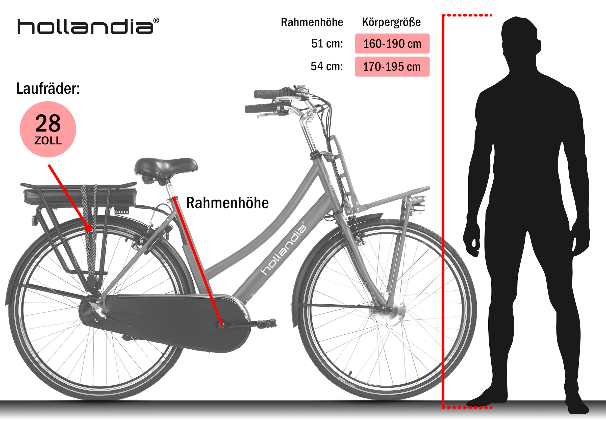 Hollandia »Carry On« 3 Gang Shimano Nexus Schaltwerk Nabenschaltung Frontmotor 250 W Pedelec, Elektrofahrrad für Damen u. Herren